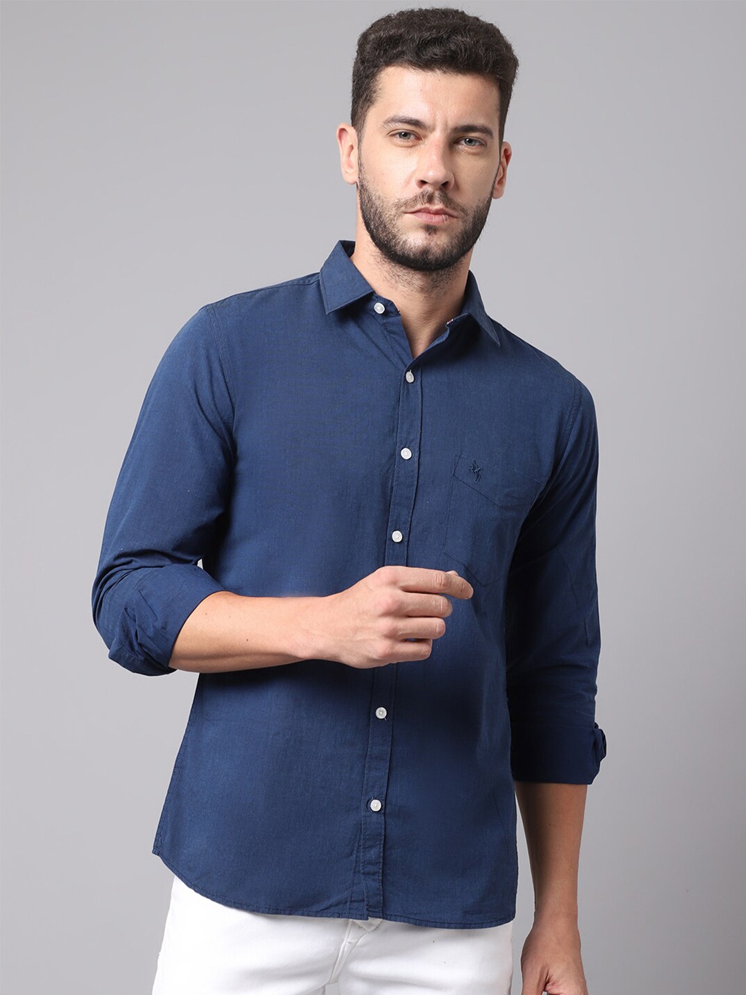 

Cantabil Men Navy Blue Casual Shirt