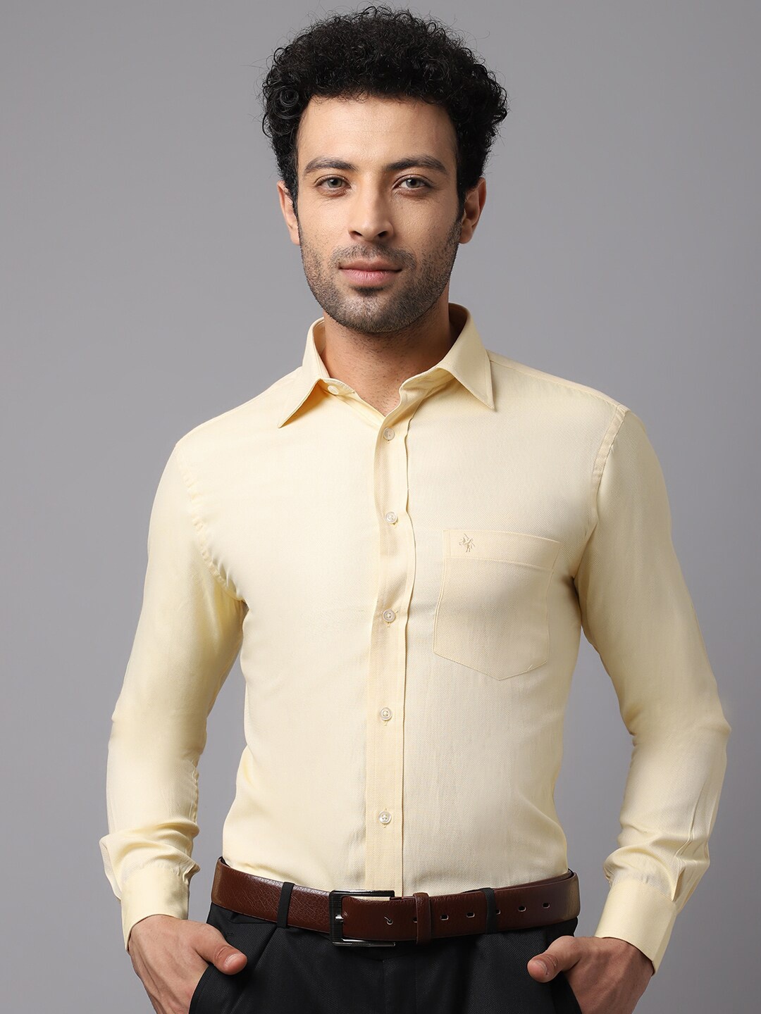 

Cantabil Men Yellow Cotton Formal Shirt