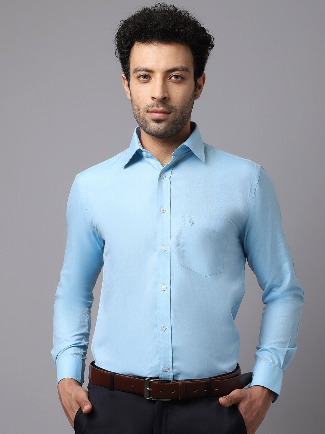 

Cantabil Men Blue Cotton Formal Shirt
