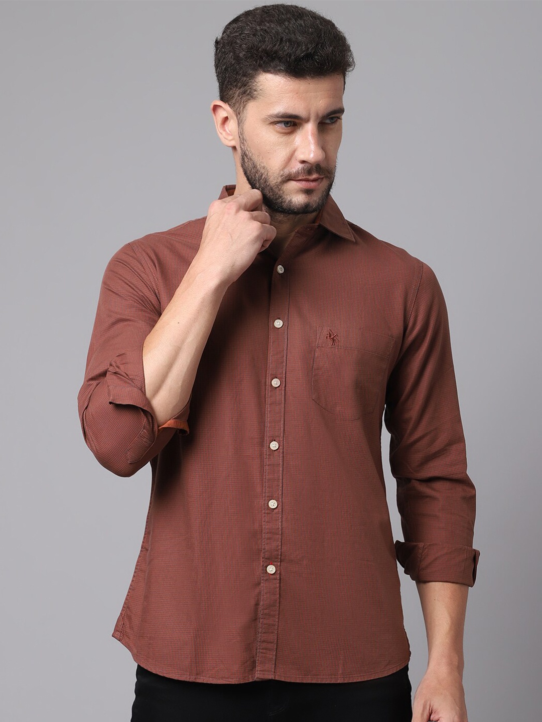 

Cantabil Men Rust Solid Cotton Casual Shirt