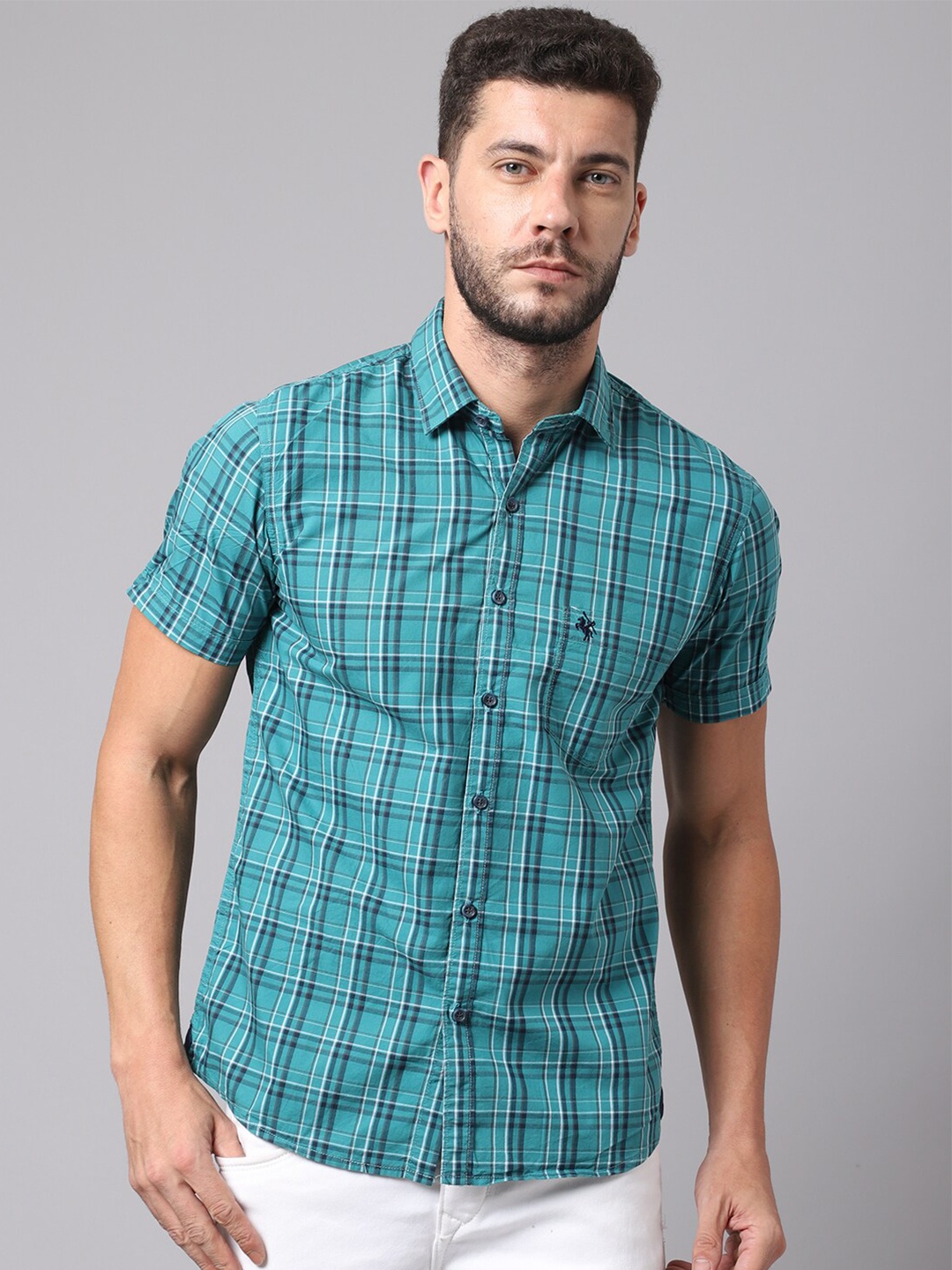 

Cantabil Men Green Tartan Checked Casual Shirt