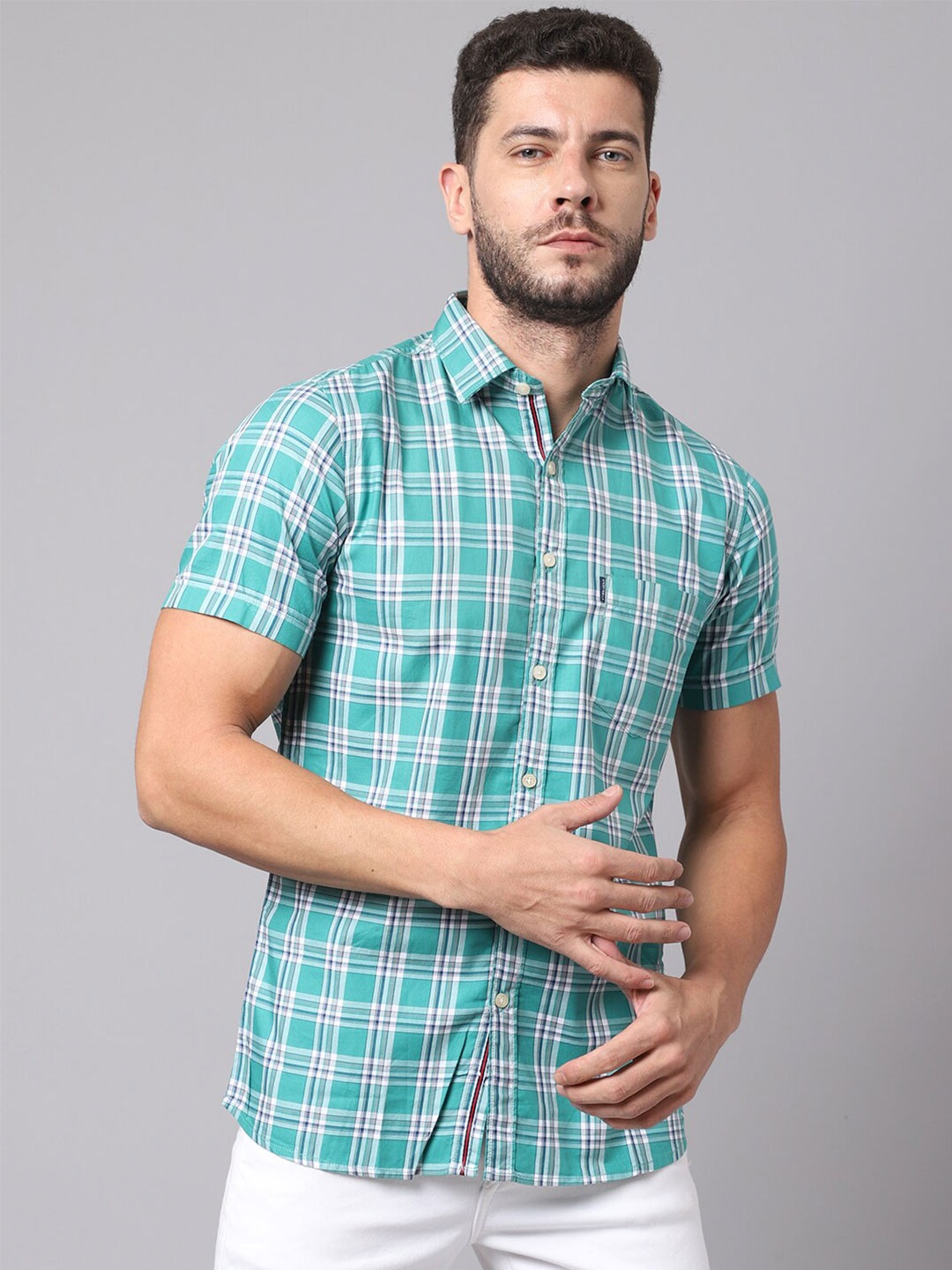 

Cantabil Men Green Tartan Checks Checked Casual Shirt