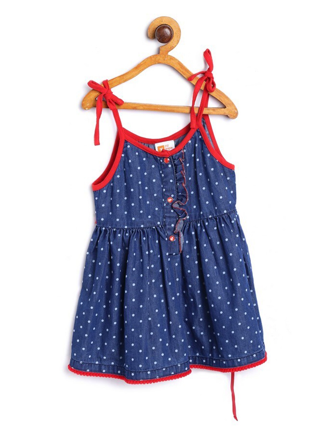 

612League Girls Blue Polka Dots Printed Cotton Shoulder Straps Dress