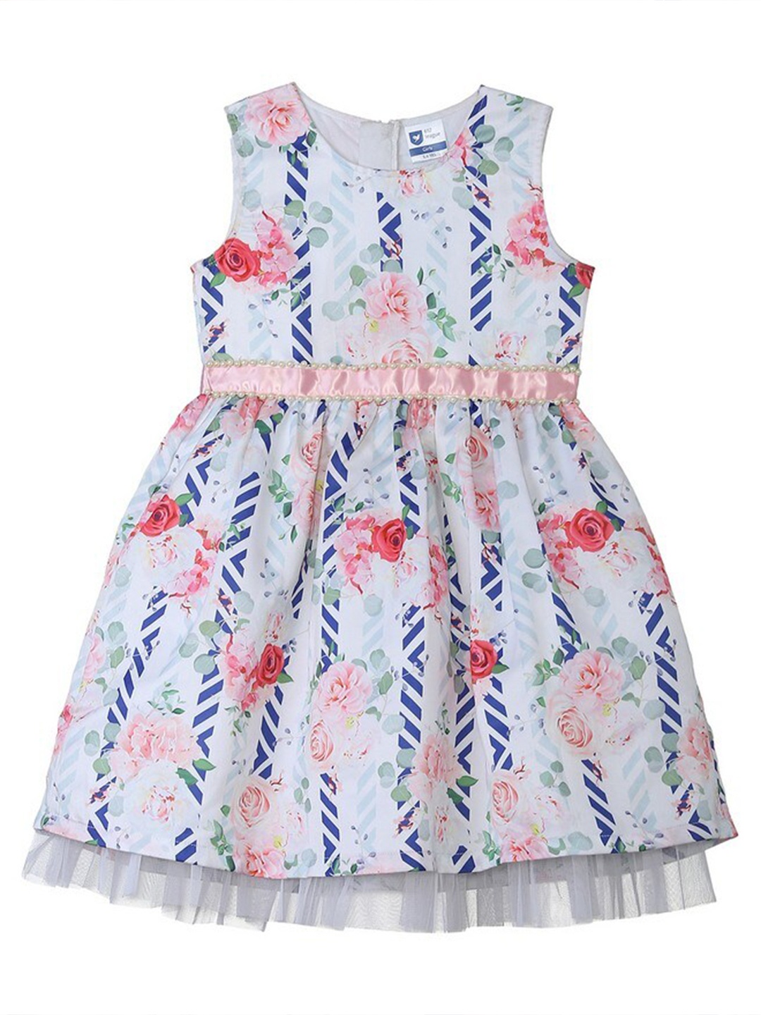 

612League Girls White Floral Printed Fit & Flare Dress