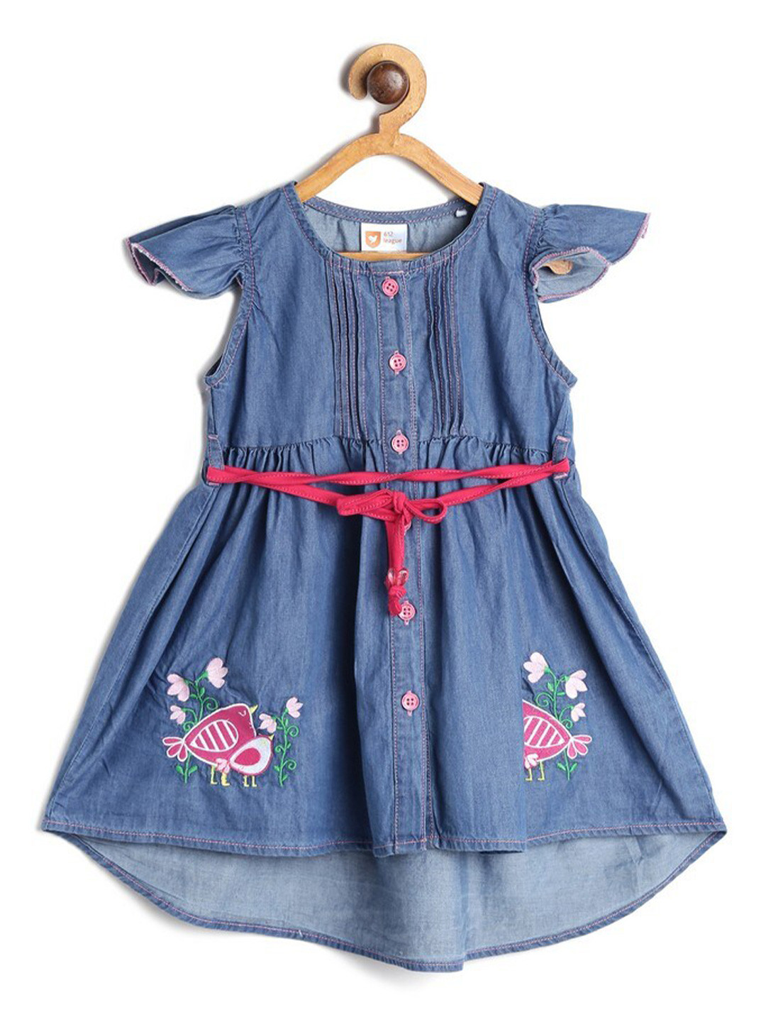 

612League Girls Blue Solid Fit & Flare Dress