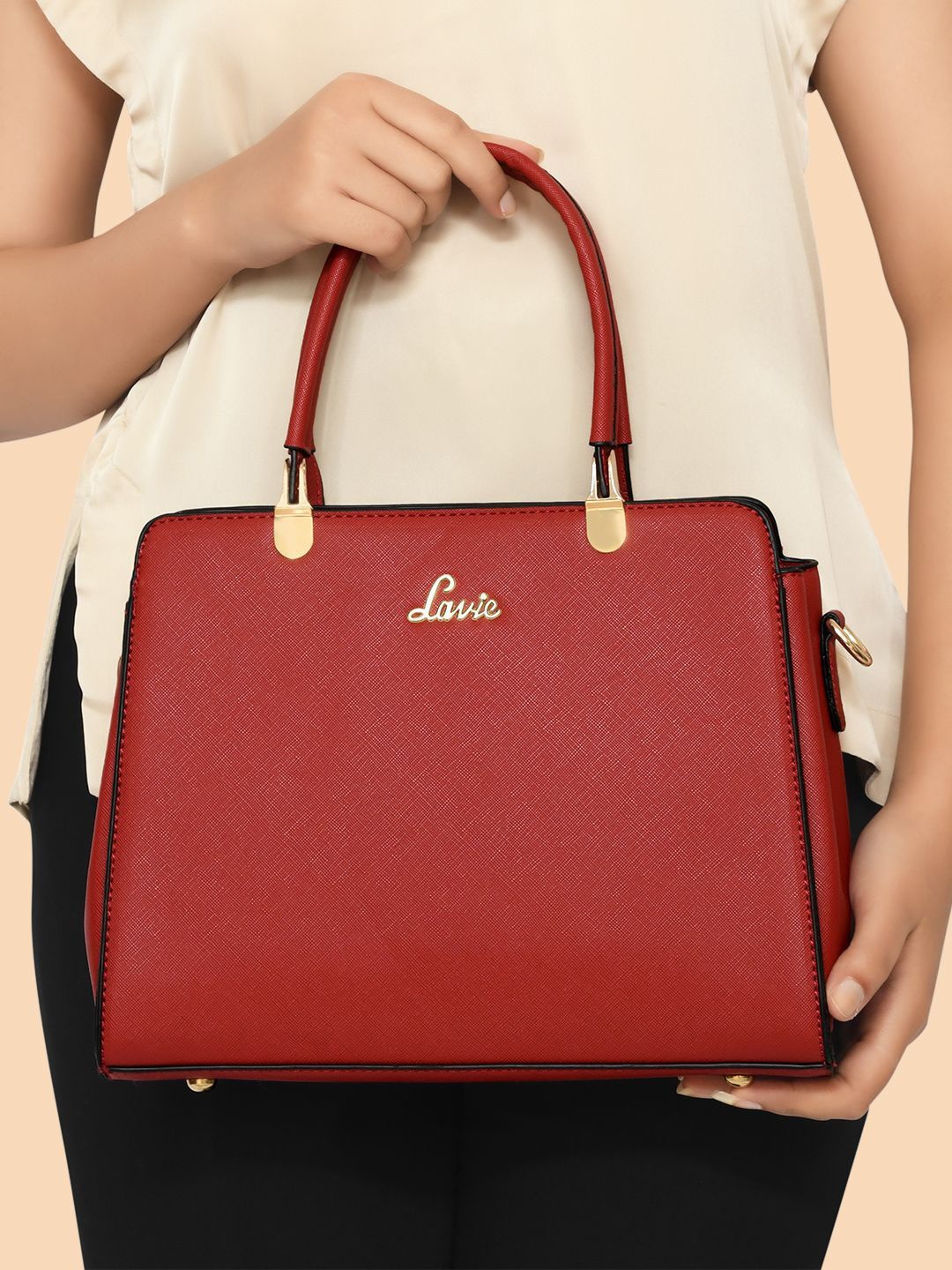 

Lavie Ushy Red Solid Structured Handheld Bag