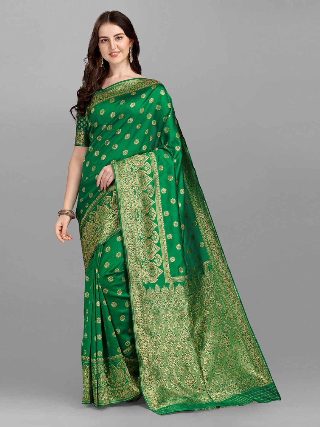 

YOYO Fashion Green & Gold-Toned Woven Design Banarasi Saree