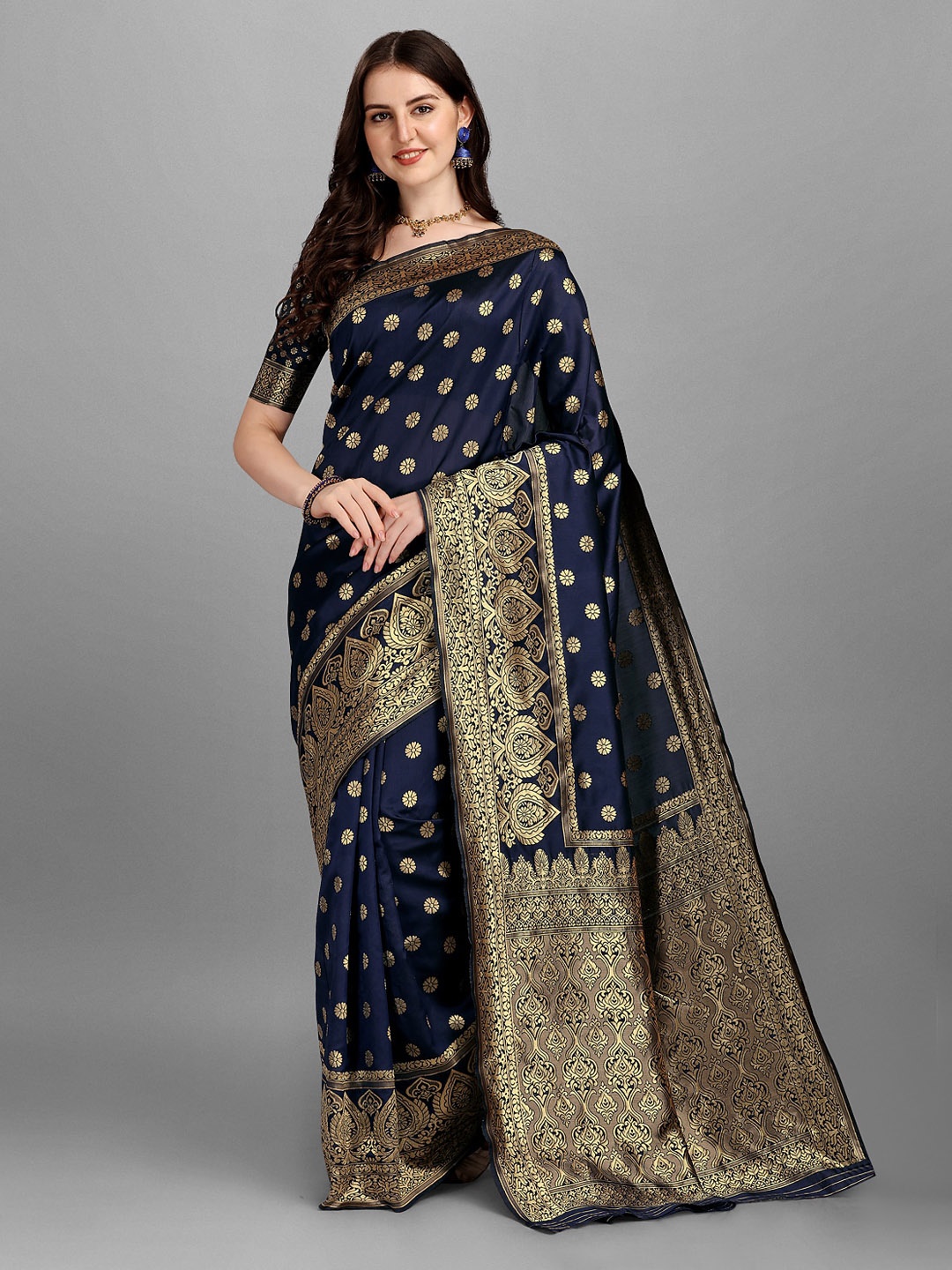 

YOYO Fashion Blue & Gold-Toned Woven Design Banarasi Saree