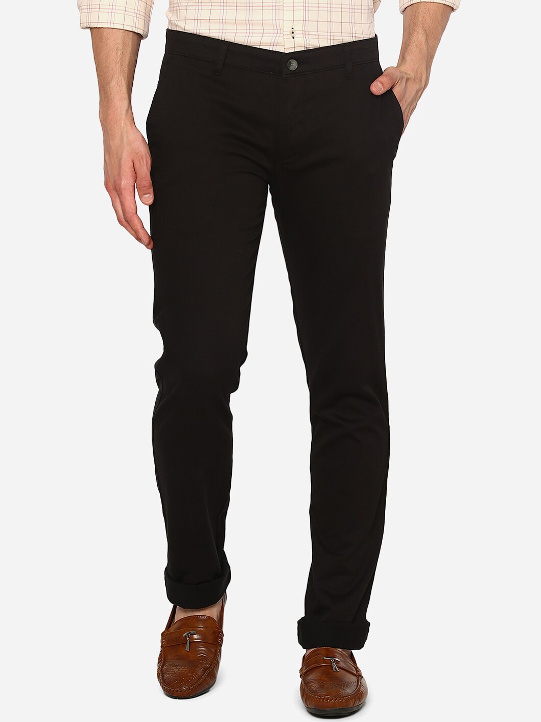 

Greenfibre Men Black Solid Cotton Skinny Fit Chinos Trousers