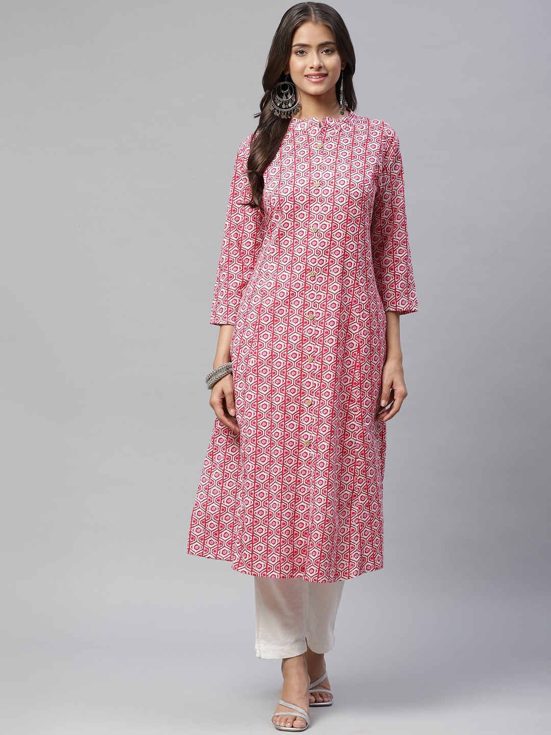 

Glorious Women Pink Geometric Printed Floral Kurta