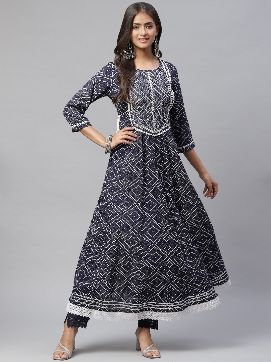

Glorious Women Blue Ethnic Motifs Printed Floral Anarkali Kurta