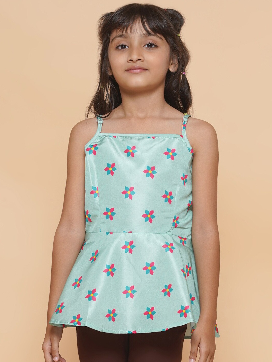 

titliyan Girls Sea Green Floral Print Peplum Top