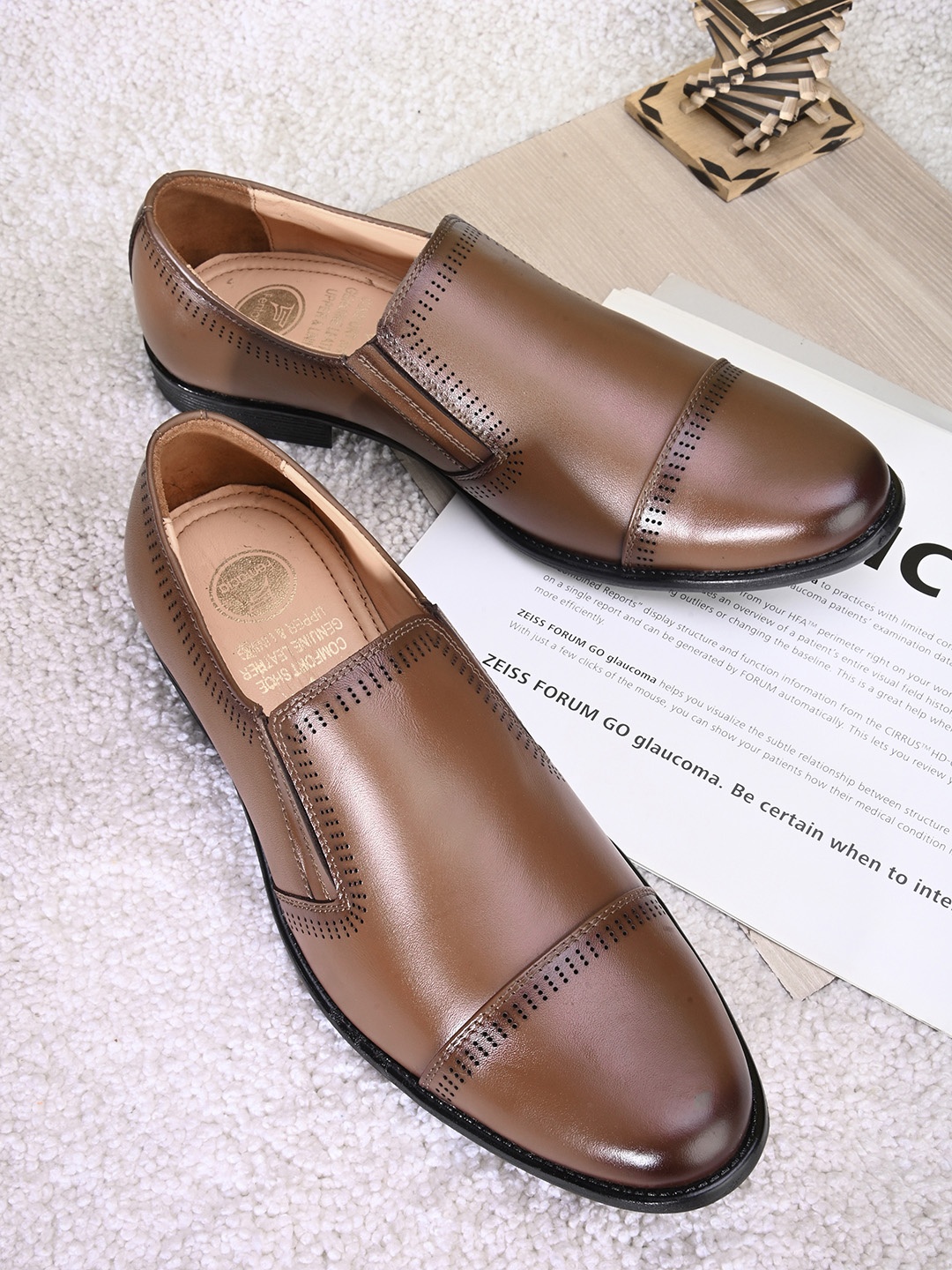 

Fentacia Men Brown Solid Leather Formal Slip-On Shoes