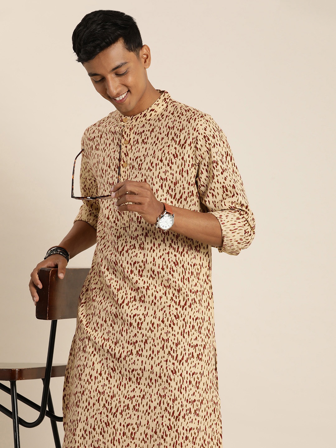 

Taavi Bagru Printed Pure Cotton Kurta, Beige