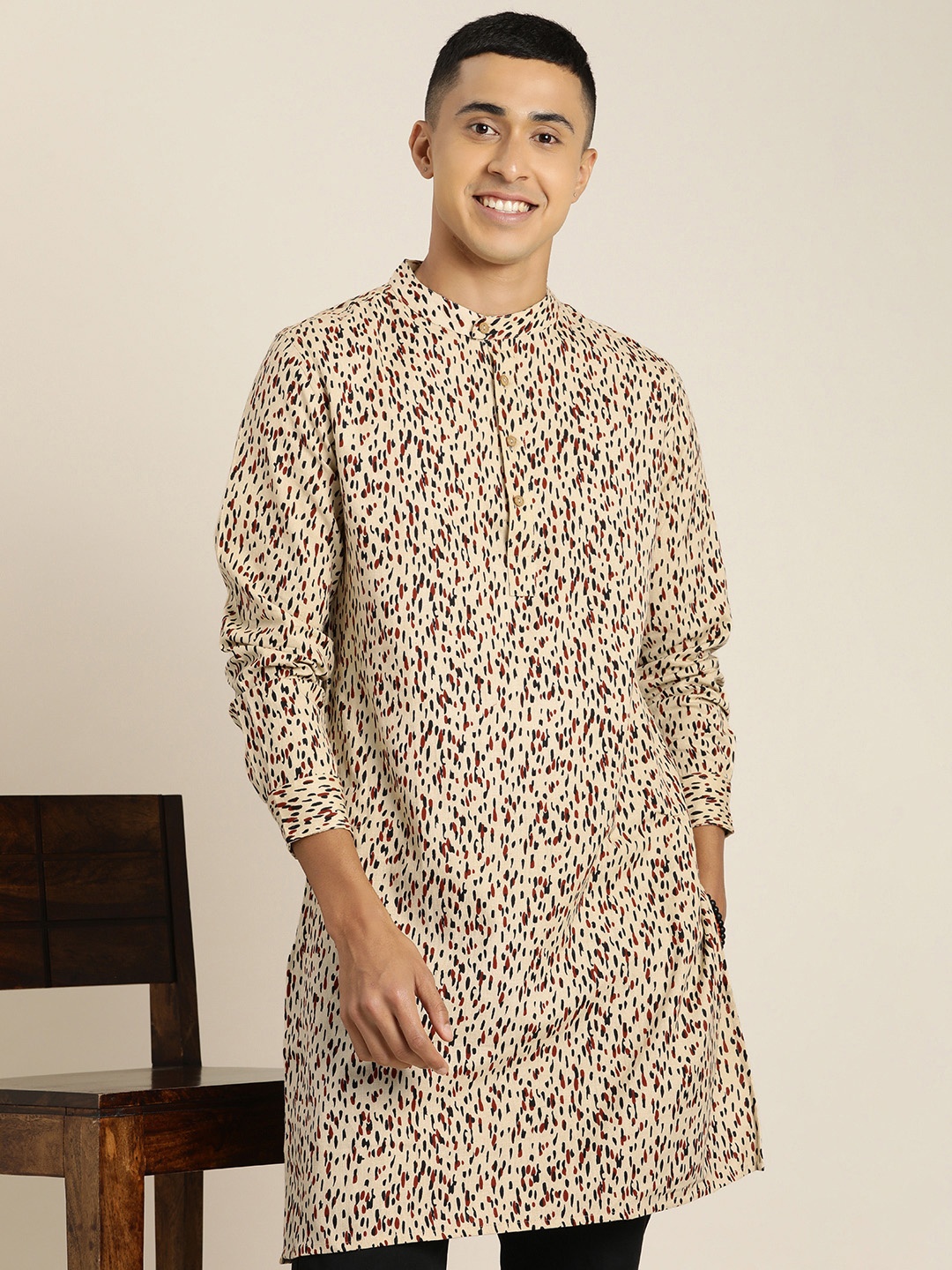 

Taavi Bagru Printed Pure Cotton Straight Kurta, Cream