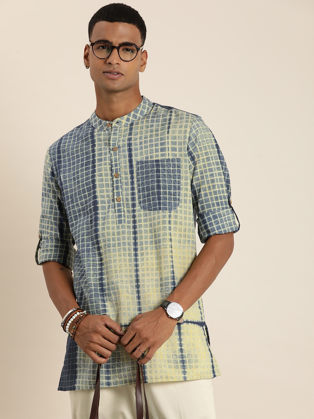 

Taavi Shibori Dyed Pure Cotton Kurta, Navy blue