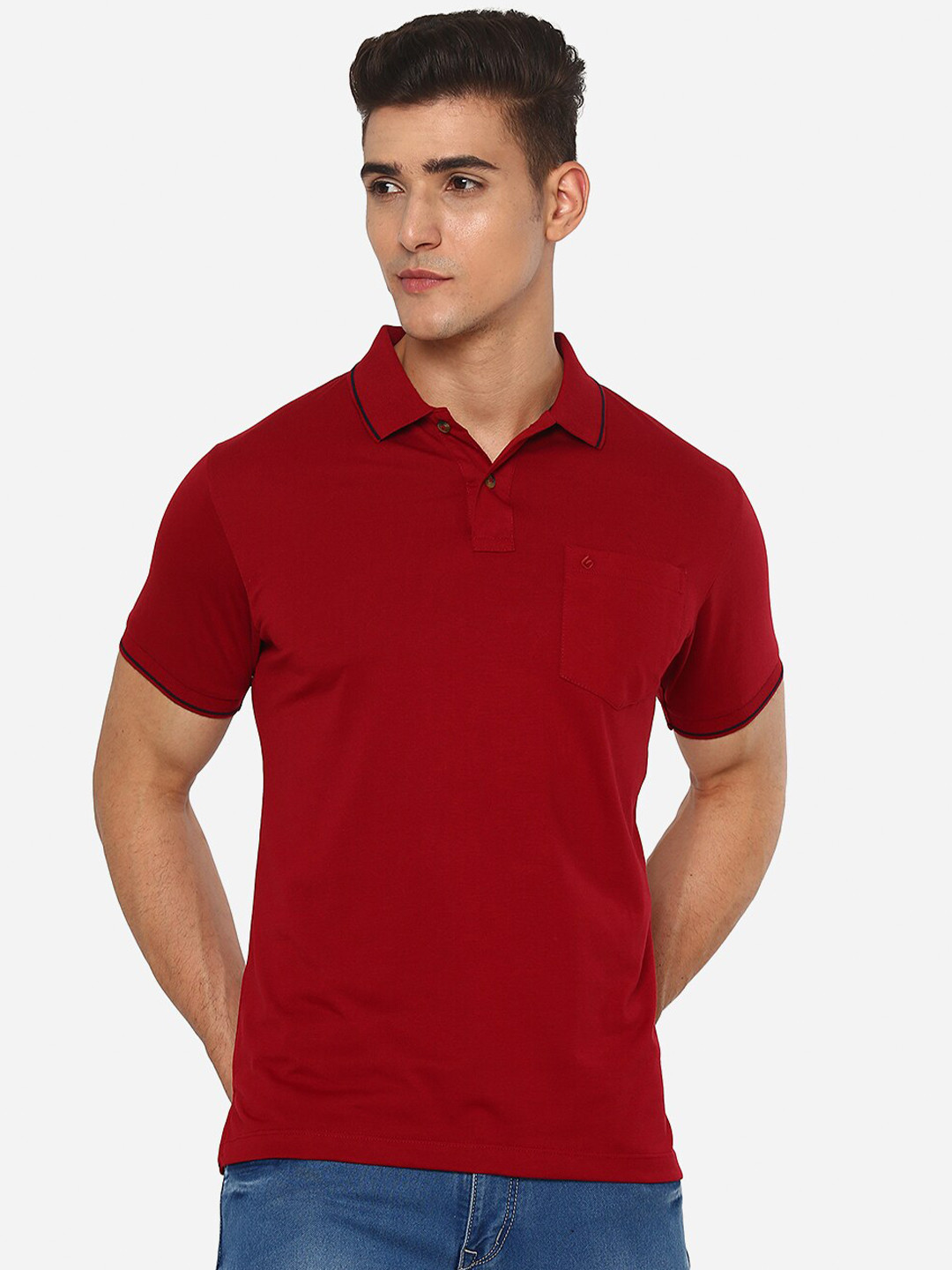 

Greenfibre Men Red Polo Collar Slim Fit T-shirt