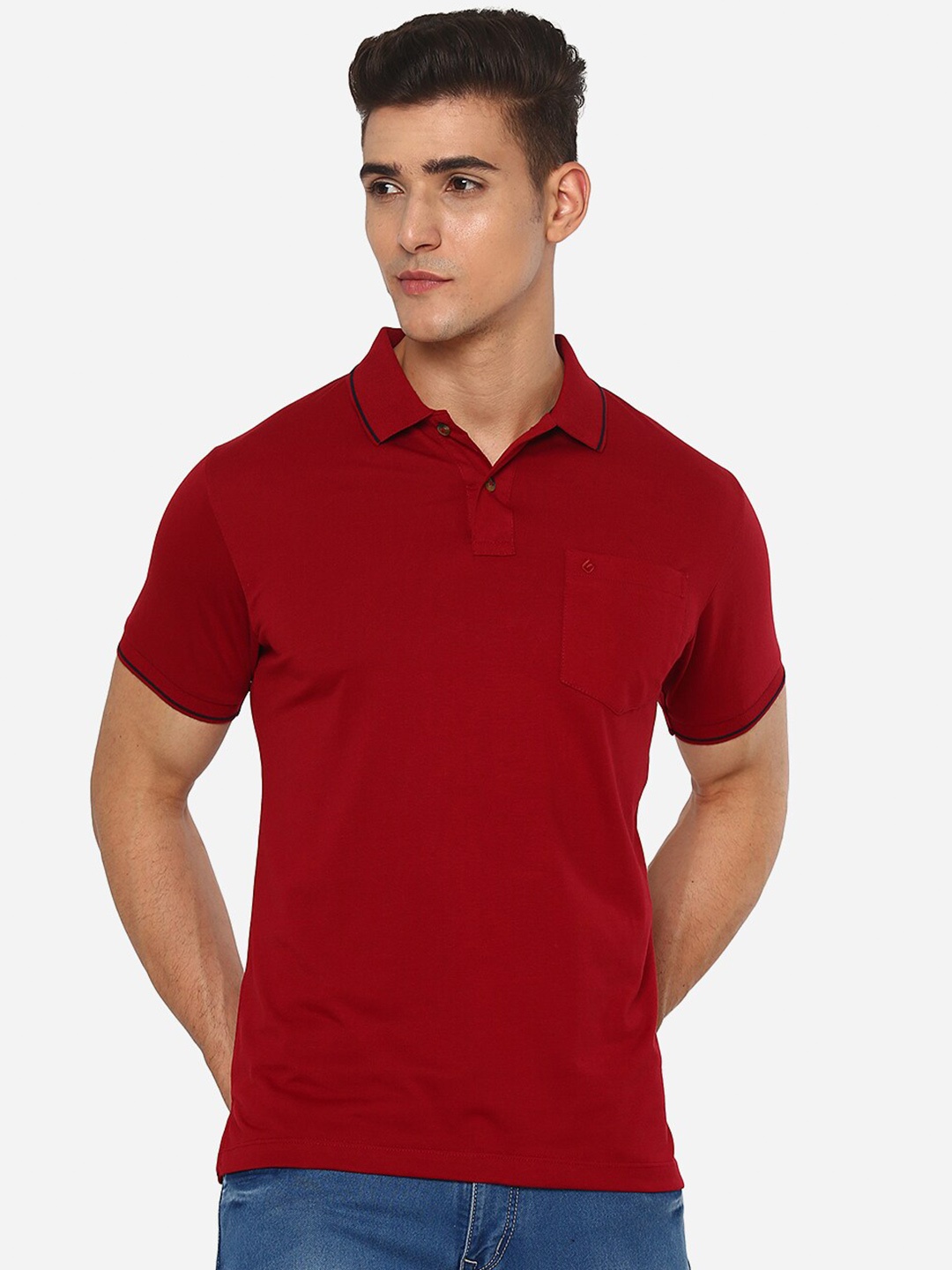 

Greenfibre Men Red Polo Collar Slim Fit T-shirt