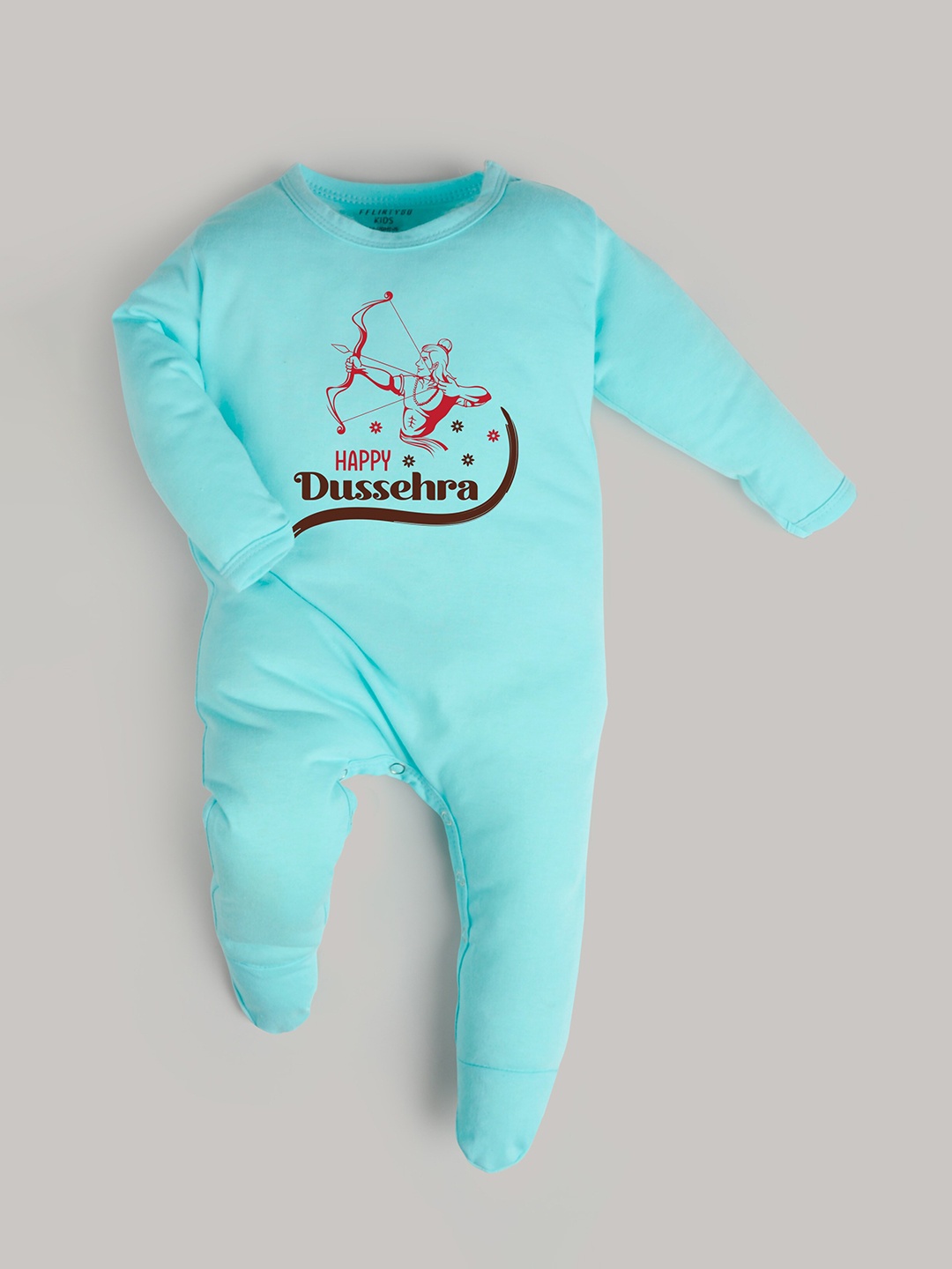 

FFLIRTYGO Unisex Kids Turquoise Blue & Red Printed Romper
