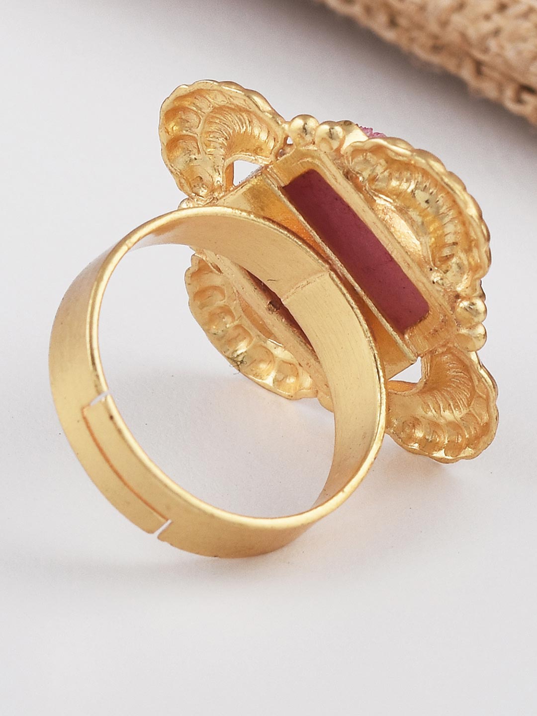 

Tistabene Gold-Plated Pink Stone-Studded Cocktail Finger Ring