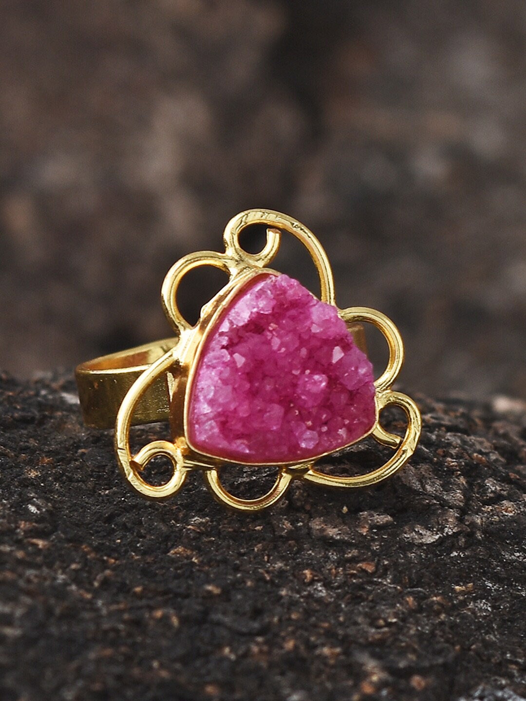 

Tistabene Gold-Plated & Red Stone-Studded Cocktail Ring