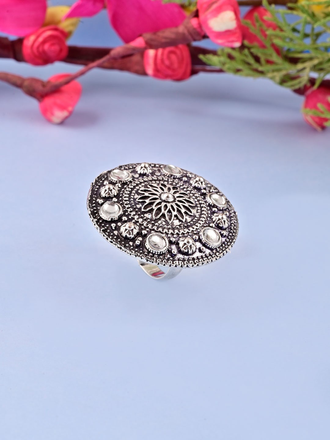 

Tistabene Silver Toned and Plated Textured Adjustable Ring