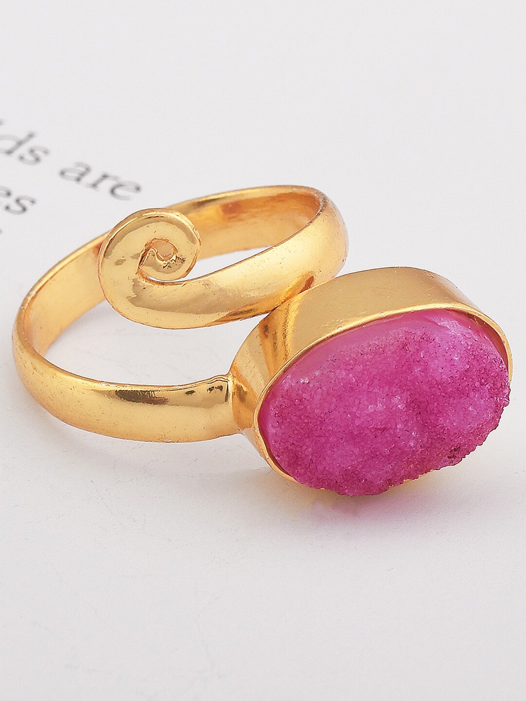 

Tistabene Gold-Plated Pink Stone-Studded Cocktail Finger Ring
