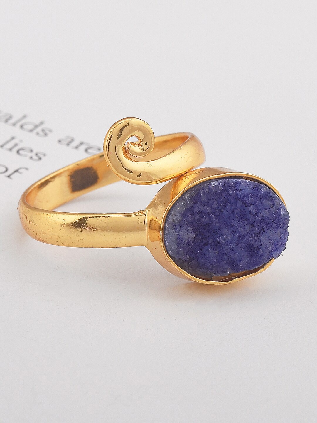 

Tistabene Gold-Plated Gold-Toned Blue Stone Studded Adjustable Finger Ring
