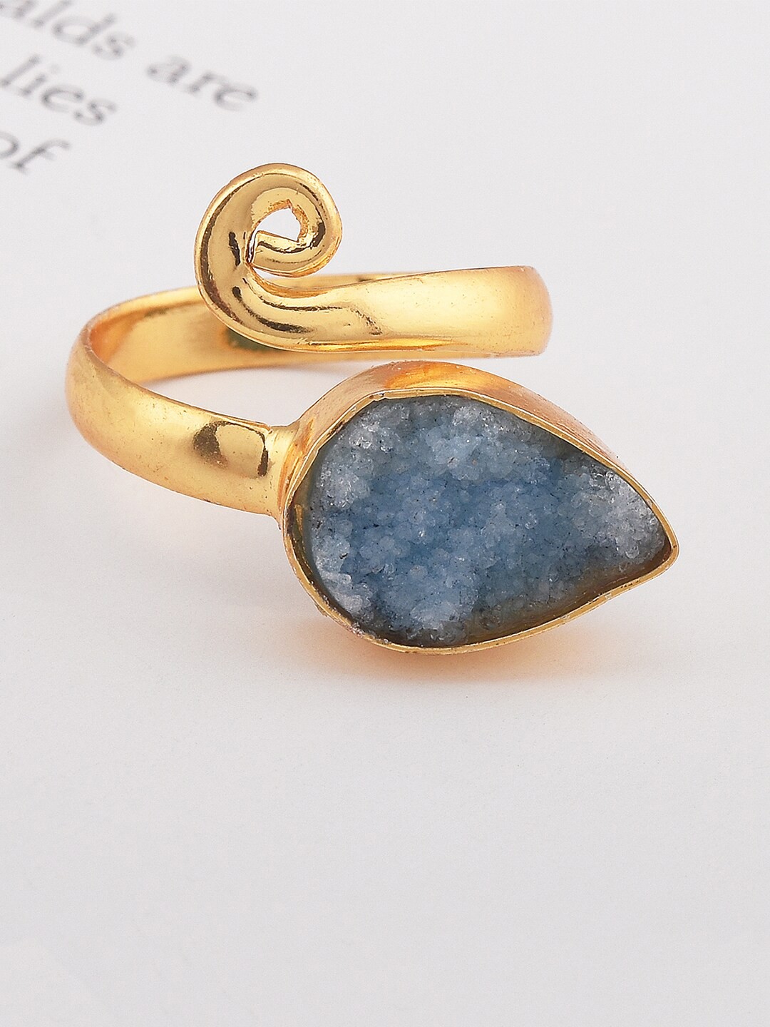 

Tistabene Gold-Plated Blue Stone-Studded Adjustable Finger Ring