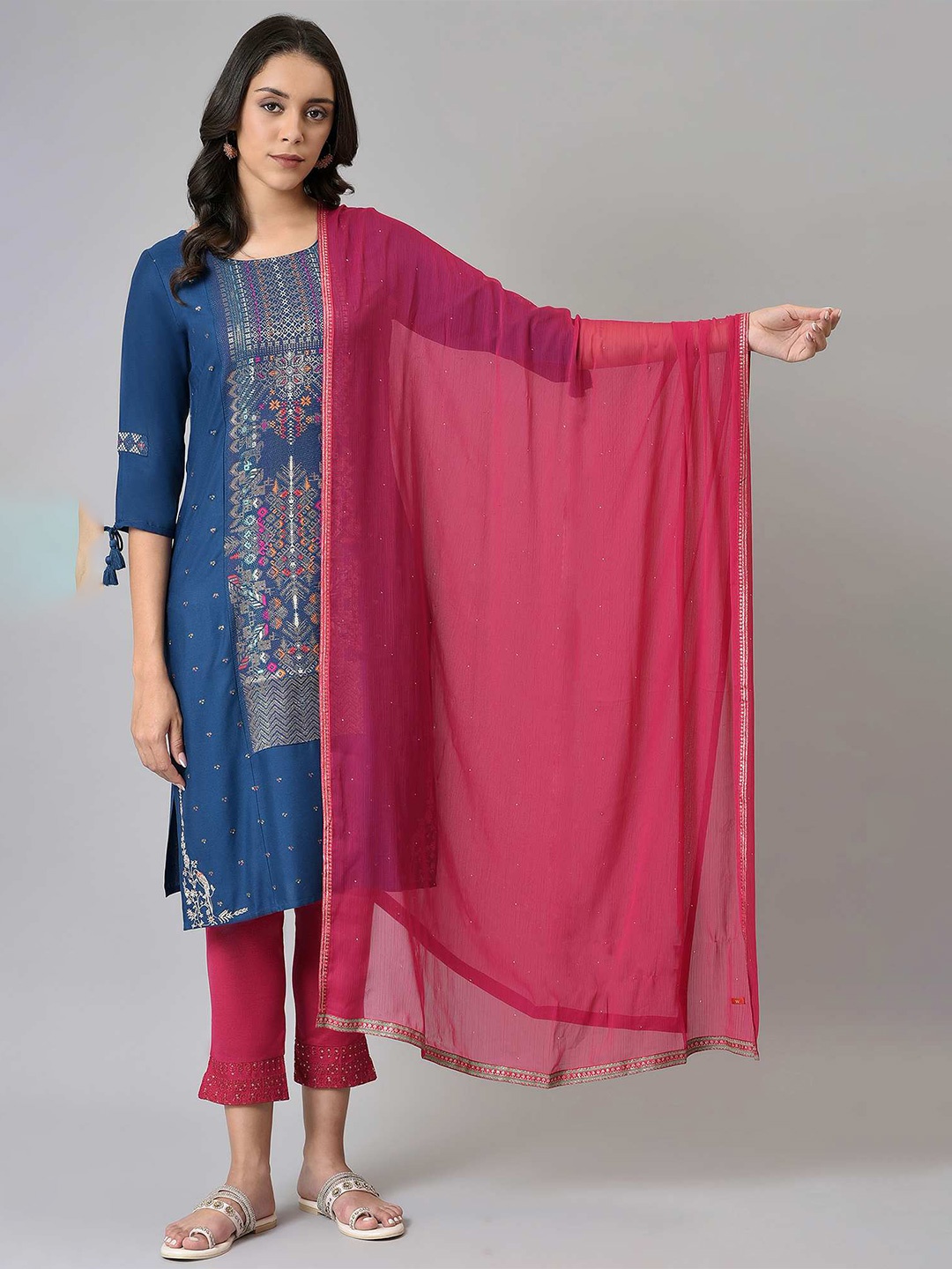 

W Pink & Green Poly Crepe Dupatta