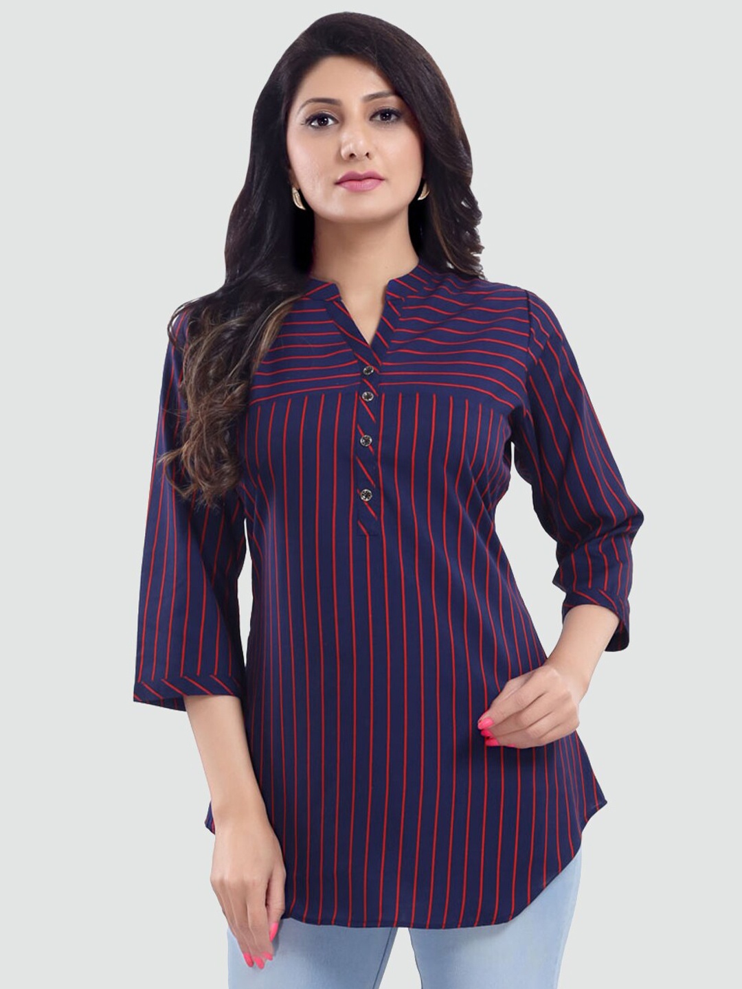 

Saree Swarg Women Blue Striped Kurti