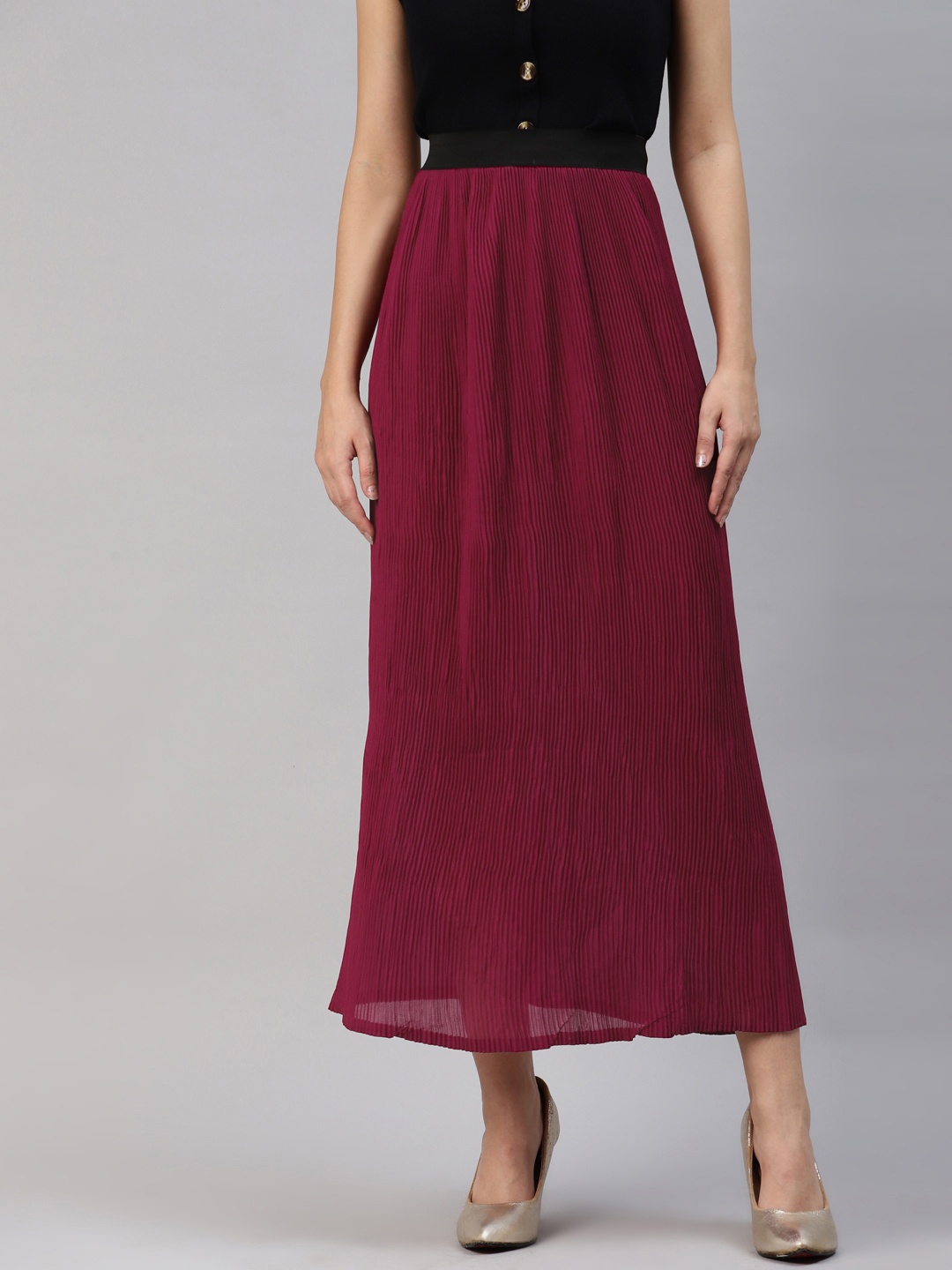 

MBE Women Maroon Solid Accordian Pleated Skirt