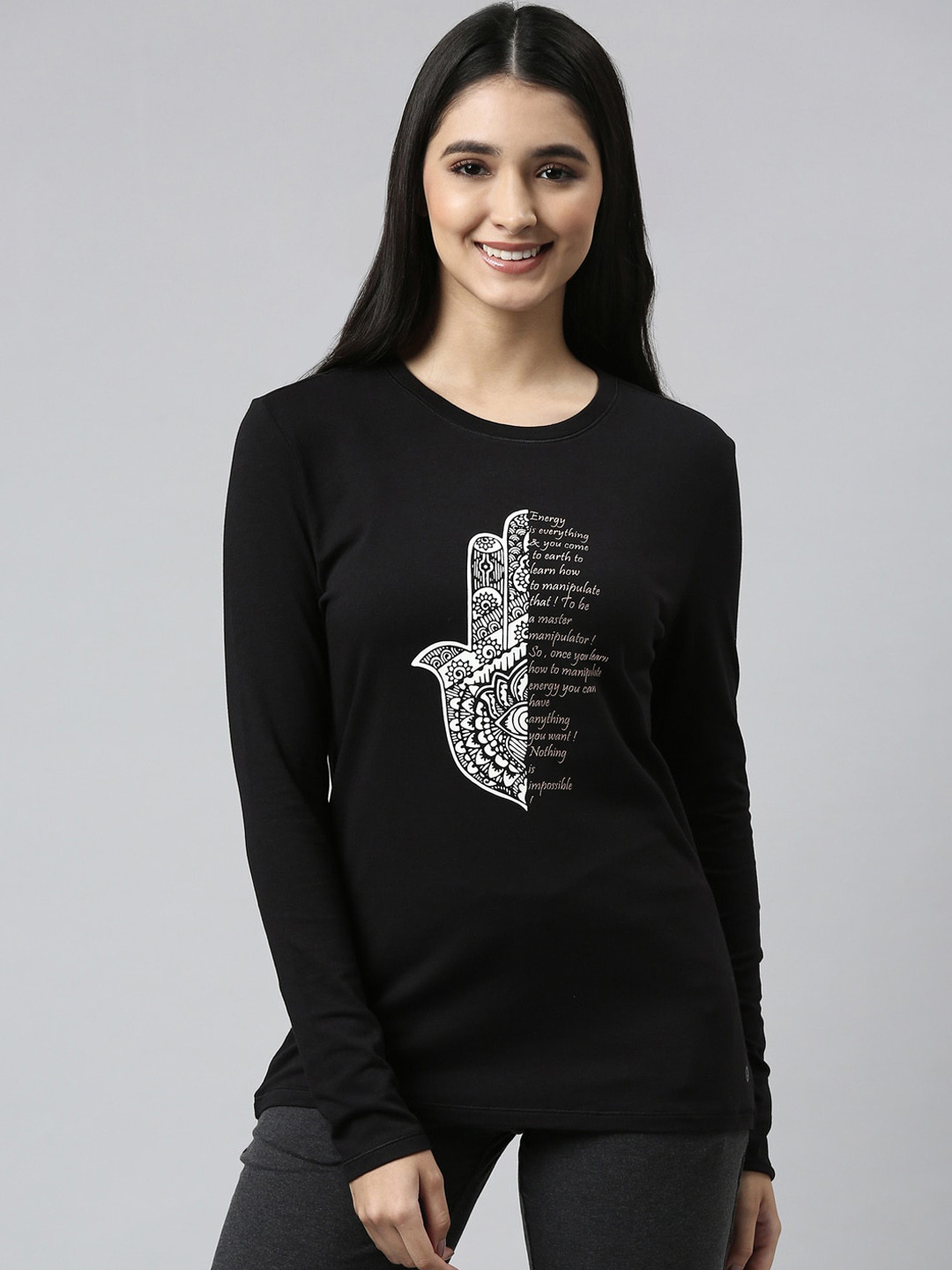 

Enamor Women Graphic Printed Cotton T-shirt, Black
