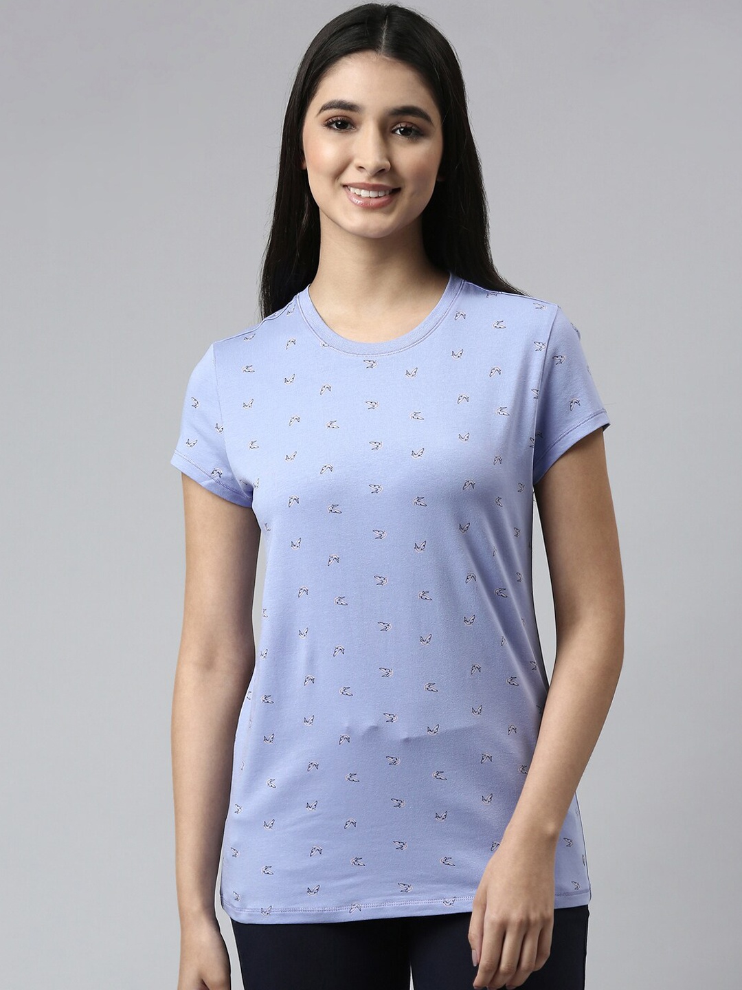 

Enamor Women Purple Printed Cotton Slim-Fit Lounge Tshirt