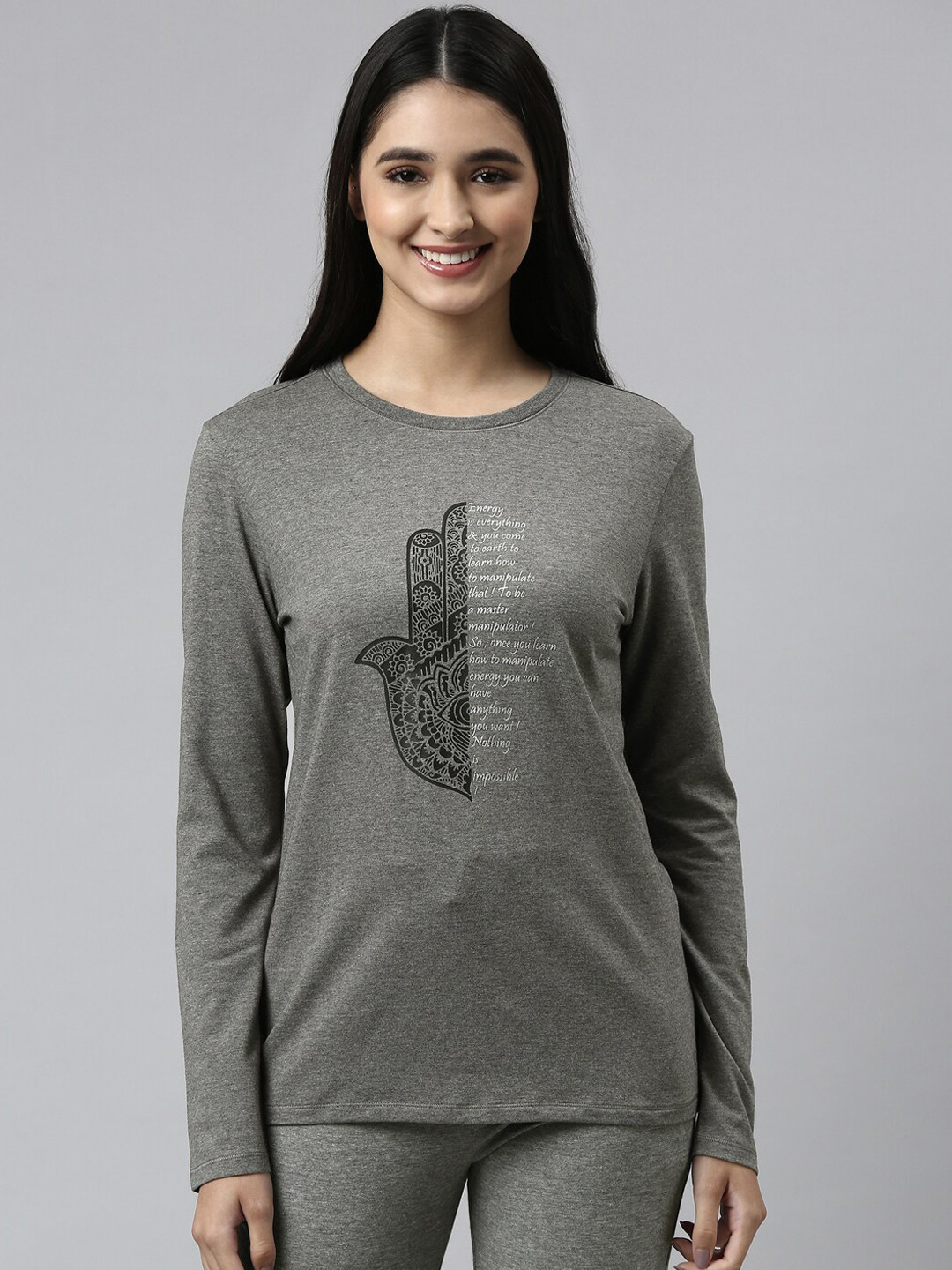

Enamor Women Graphic Printed Cotton T-shirts, Grey
