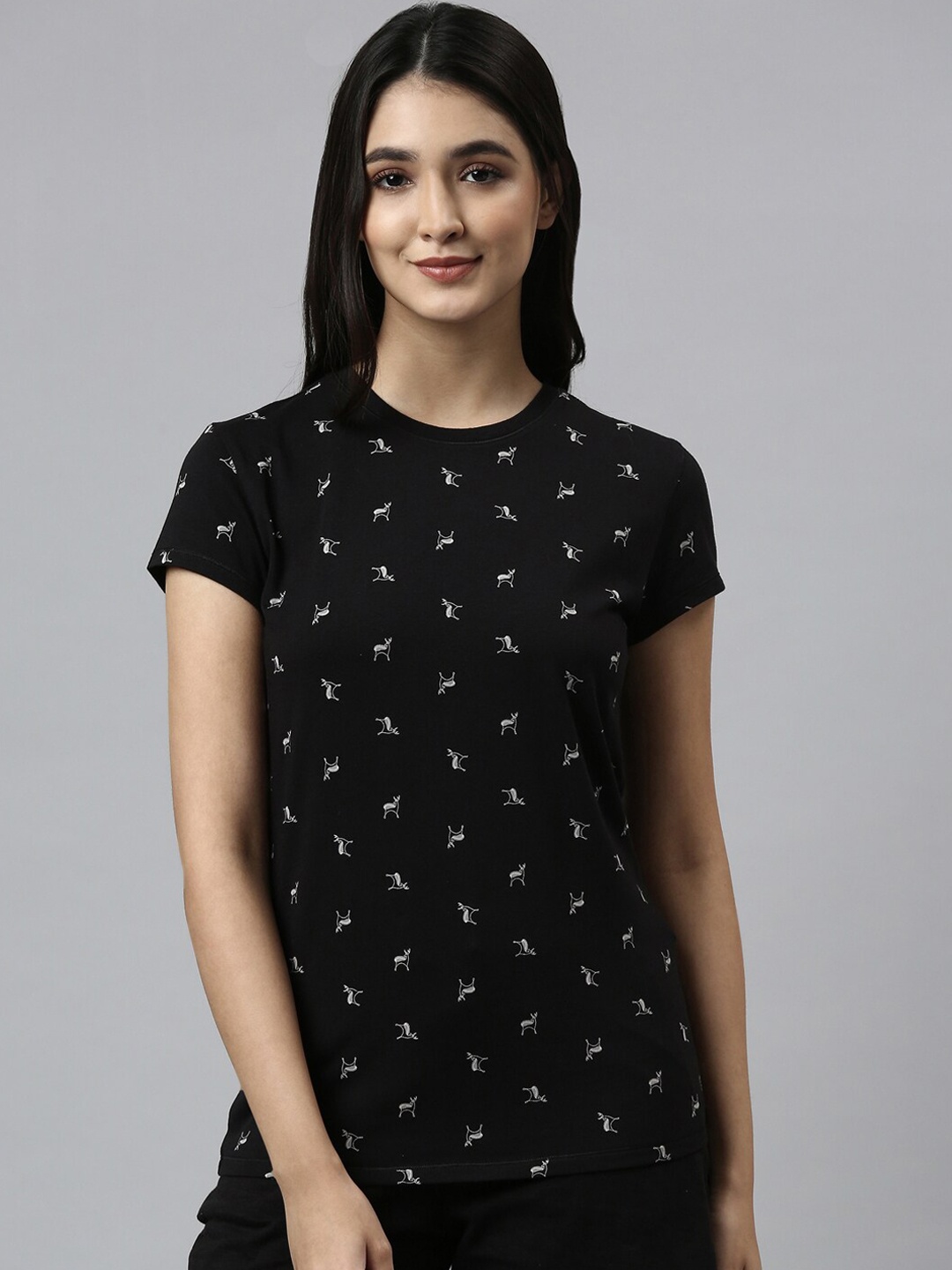 

Enamor Women Black Printed Cotton Lounge Tshirts