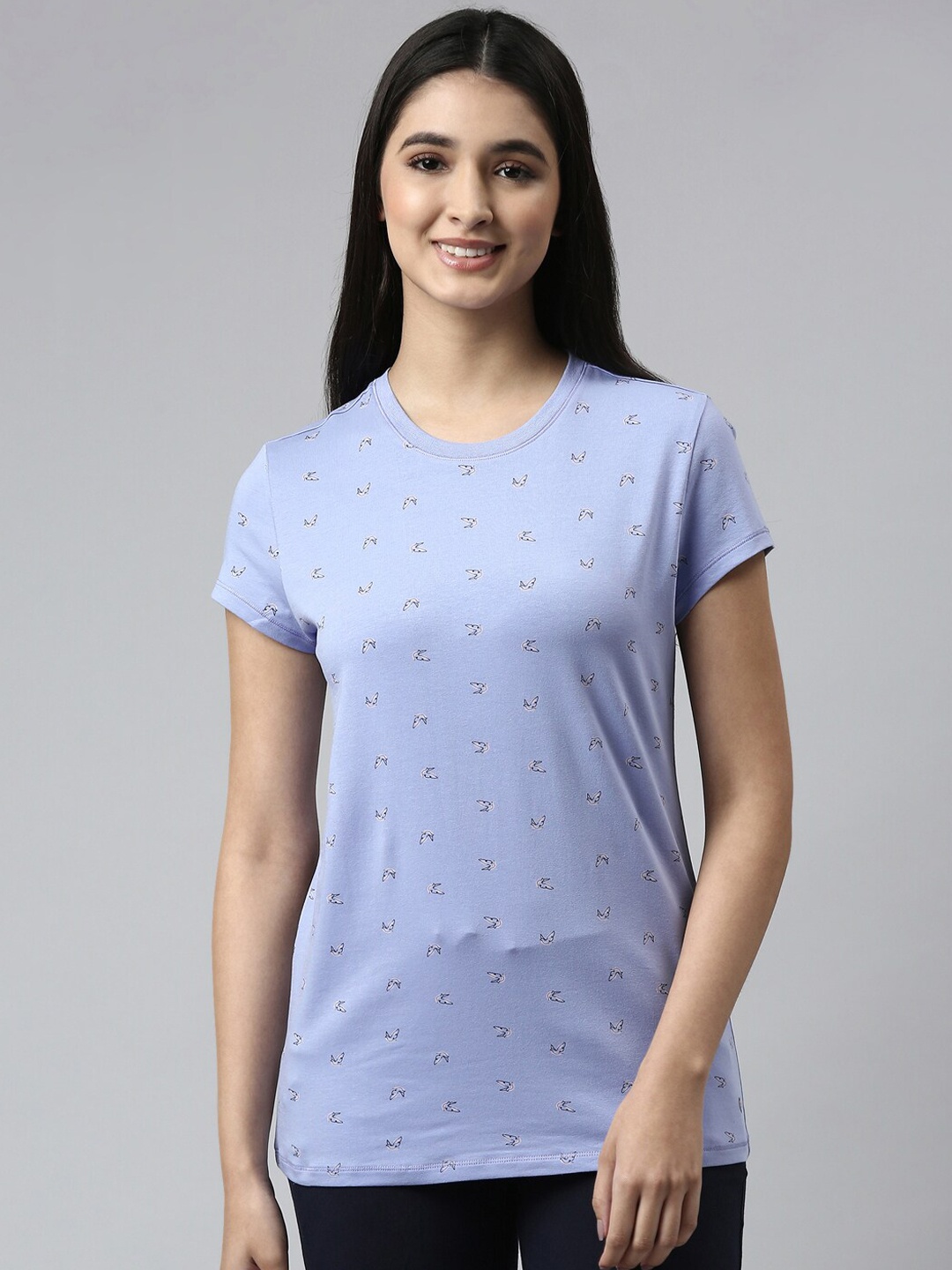 

Enamor Essentials Women Printed Slim Fit Cotton Purple Lounge T-Shirt