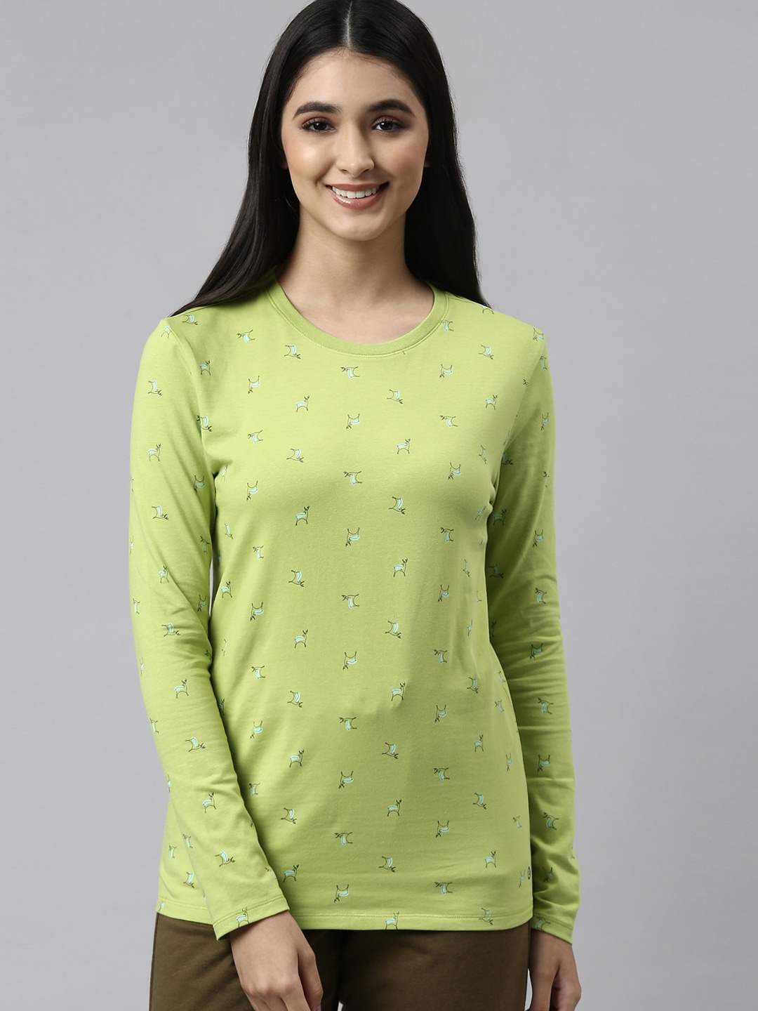 

Enamor Women Green Printed Lounge Tshirt
