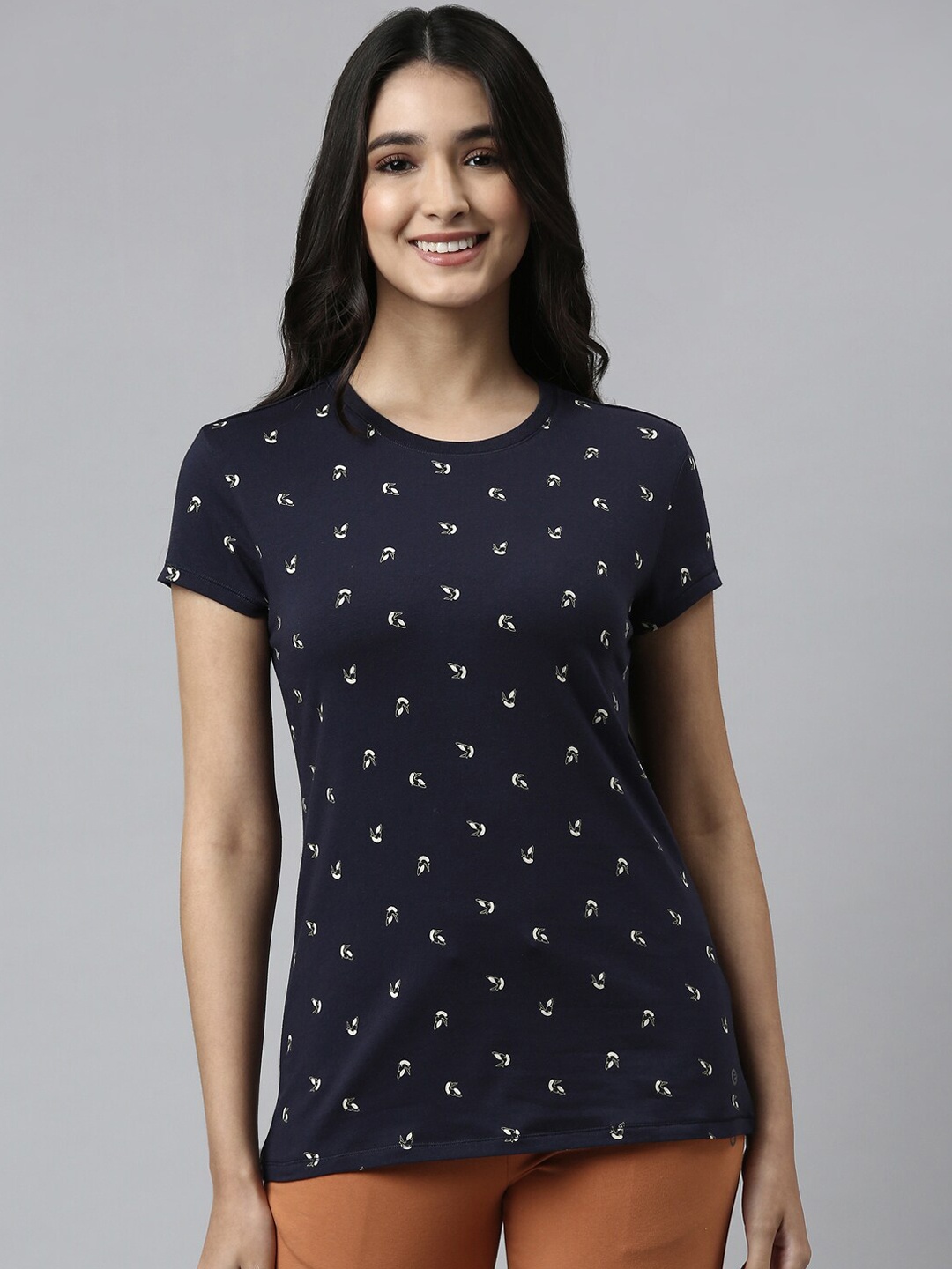 Enamor Women Navy Blue Printed Lounge Tshirt