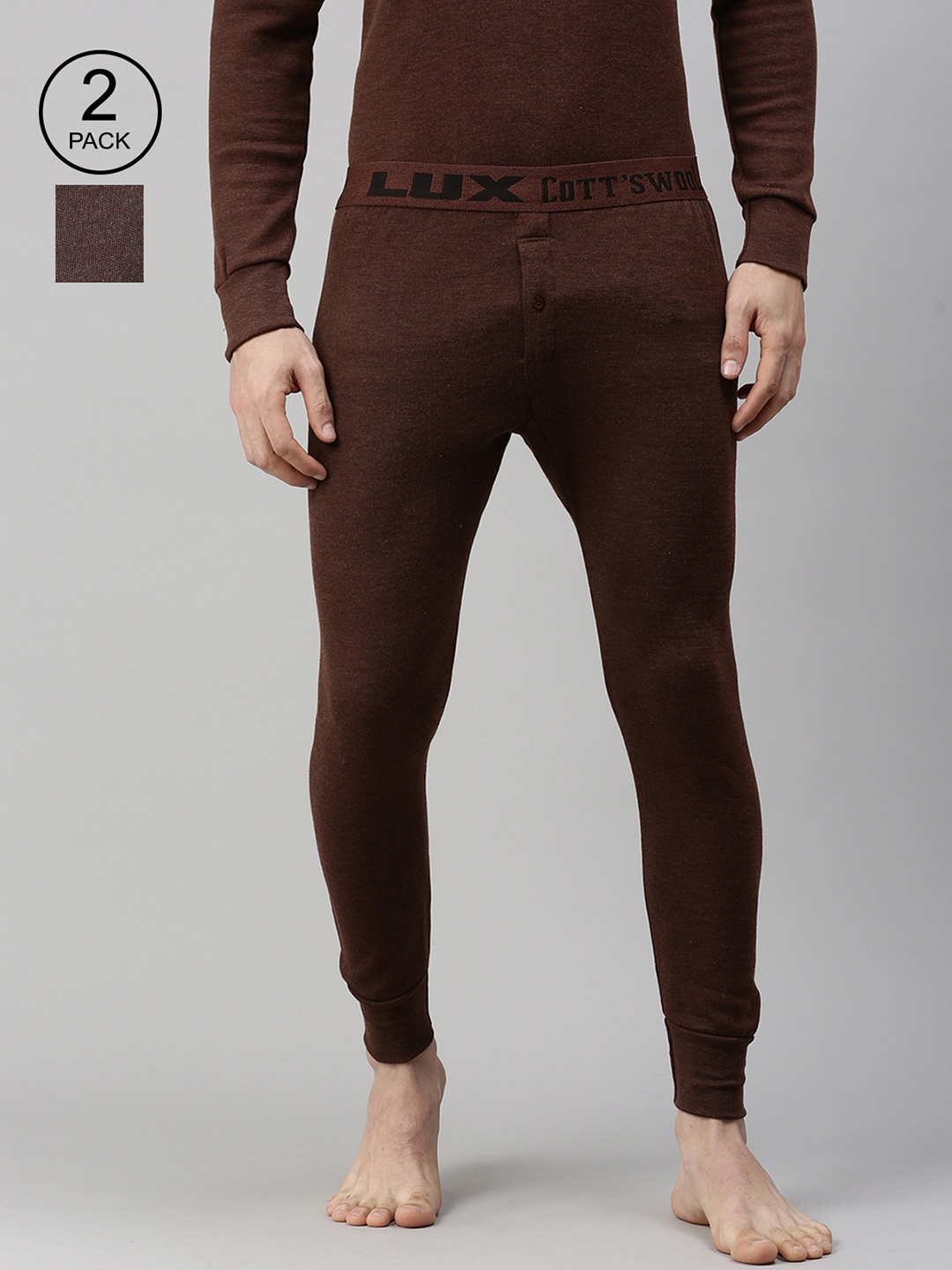 

Lux Cottswool Men Pack Of 2 Brown Solid Cotton Thermal Bottoms