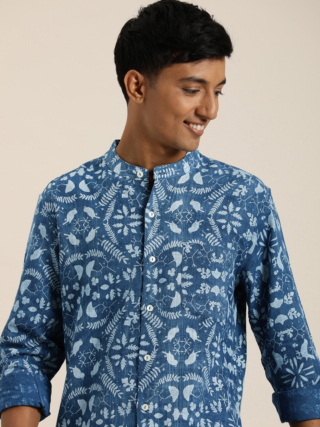 

Taavi Indigo Hand Block Printed Pure Cotton Casual Shirt, Blue