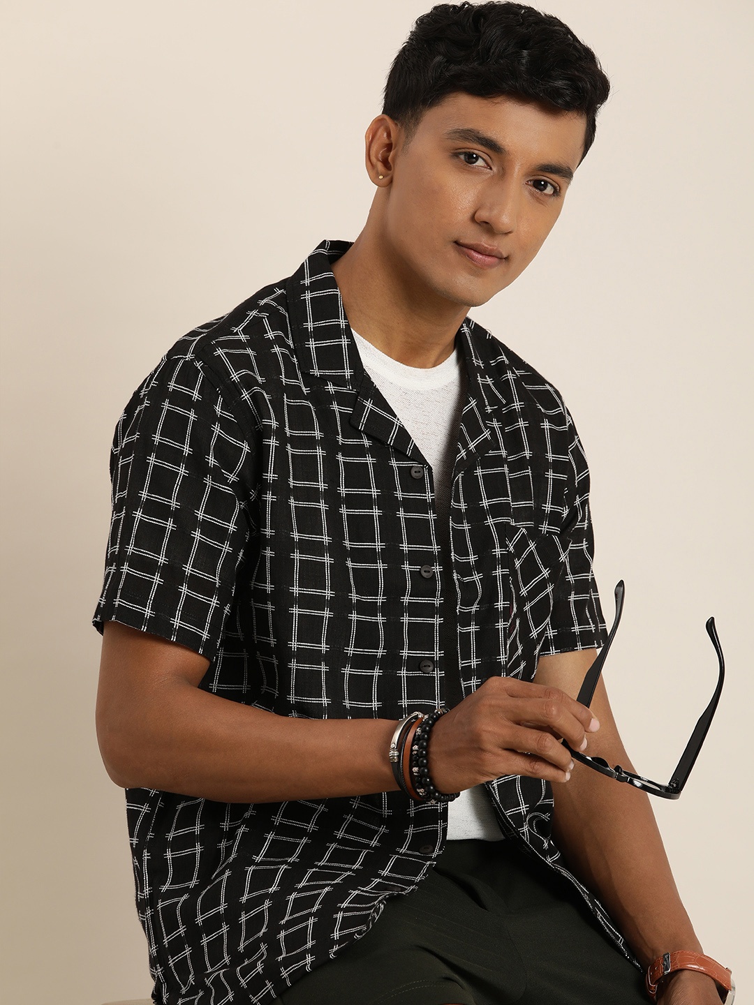 

Taavi Geometric Woven Legacy Print Casual Shirt, Black