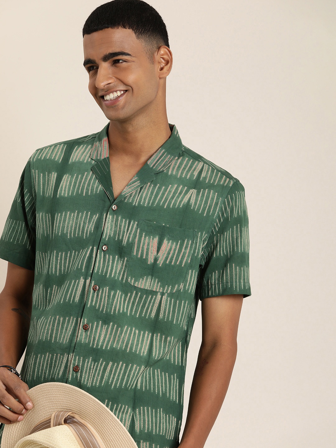 

Taavi Shibori Printed Pure Cotton Casual Shirt, Green