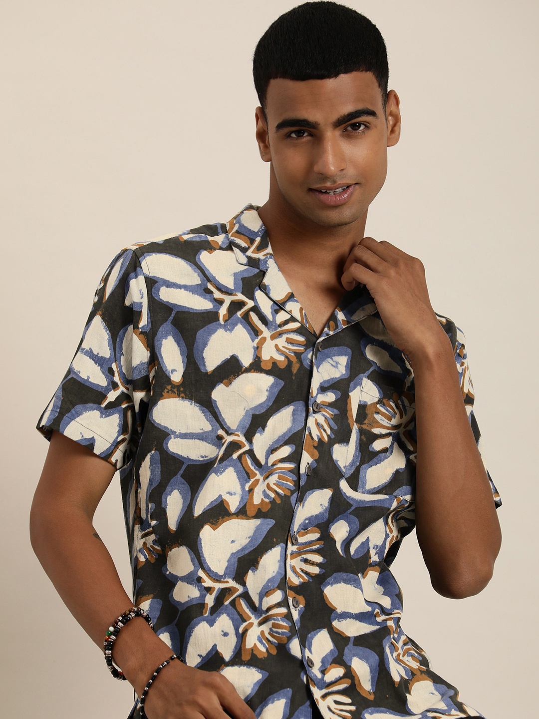 

Taavi Ethnic Motifs Indigo Hand Block Printed Casual Shirt, Blue