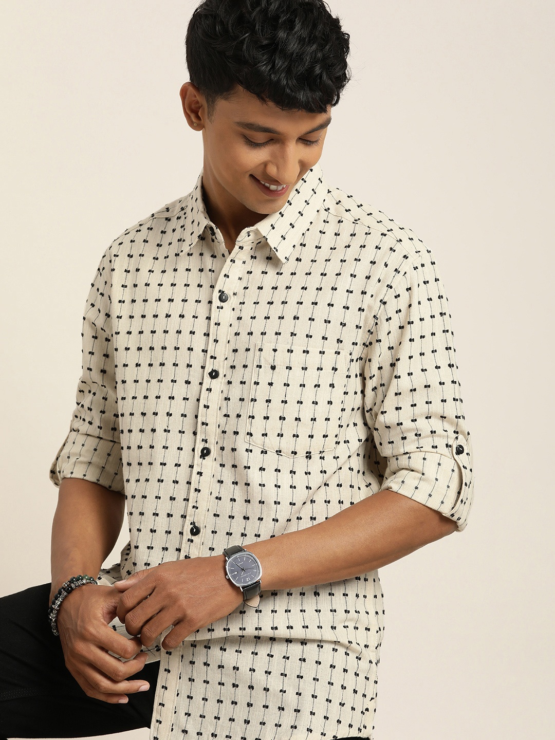 

Taavi Woven Legacy Textured Pure Cotton Casual Shirt, White