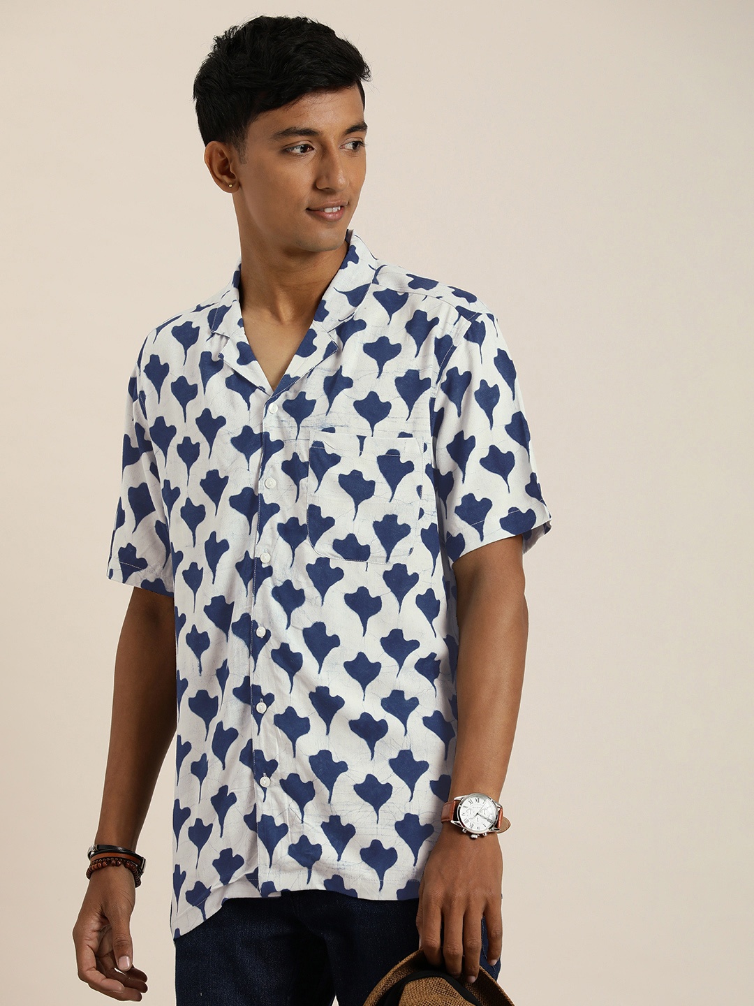 

Taavi Abstract Indigo Hand Block Printed Casual Shirt, Blue