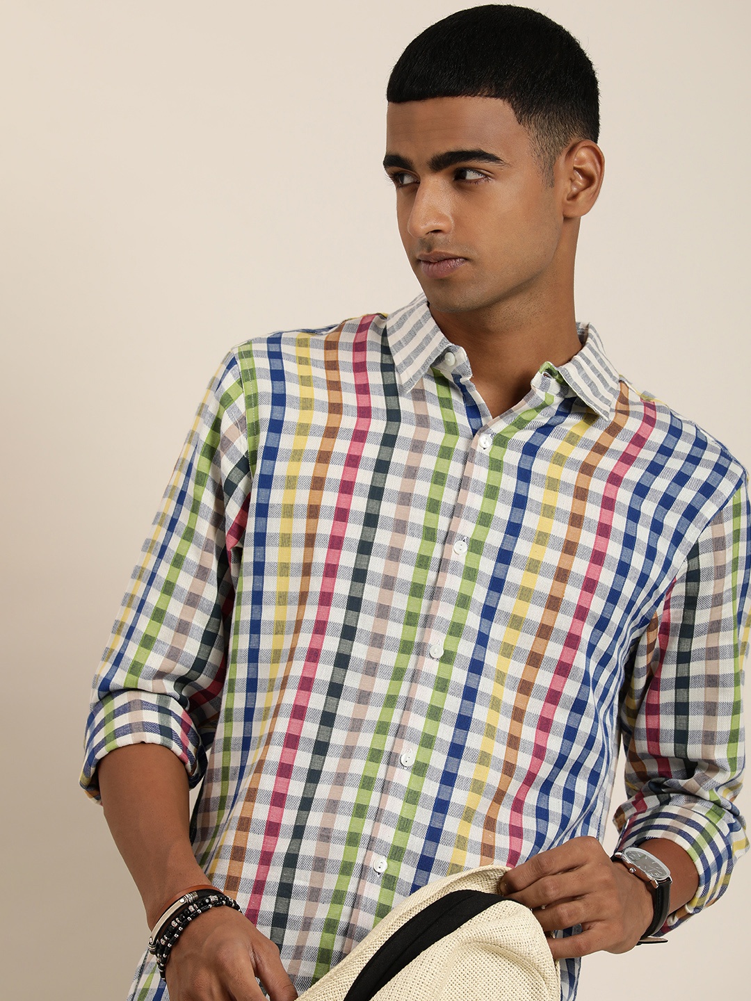 

Taavi Ajrakh Checked Pure Cotton Casual Shirt, Multi