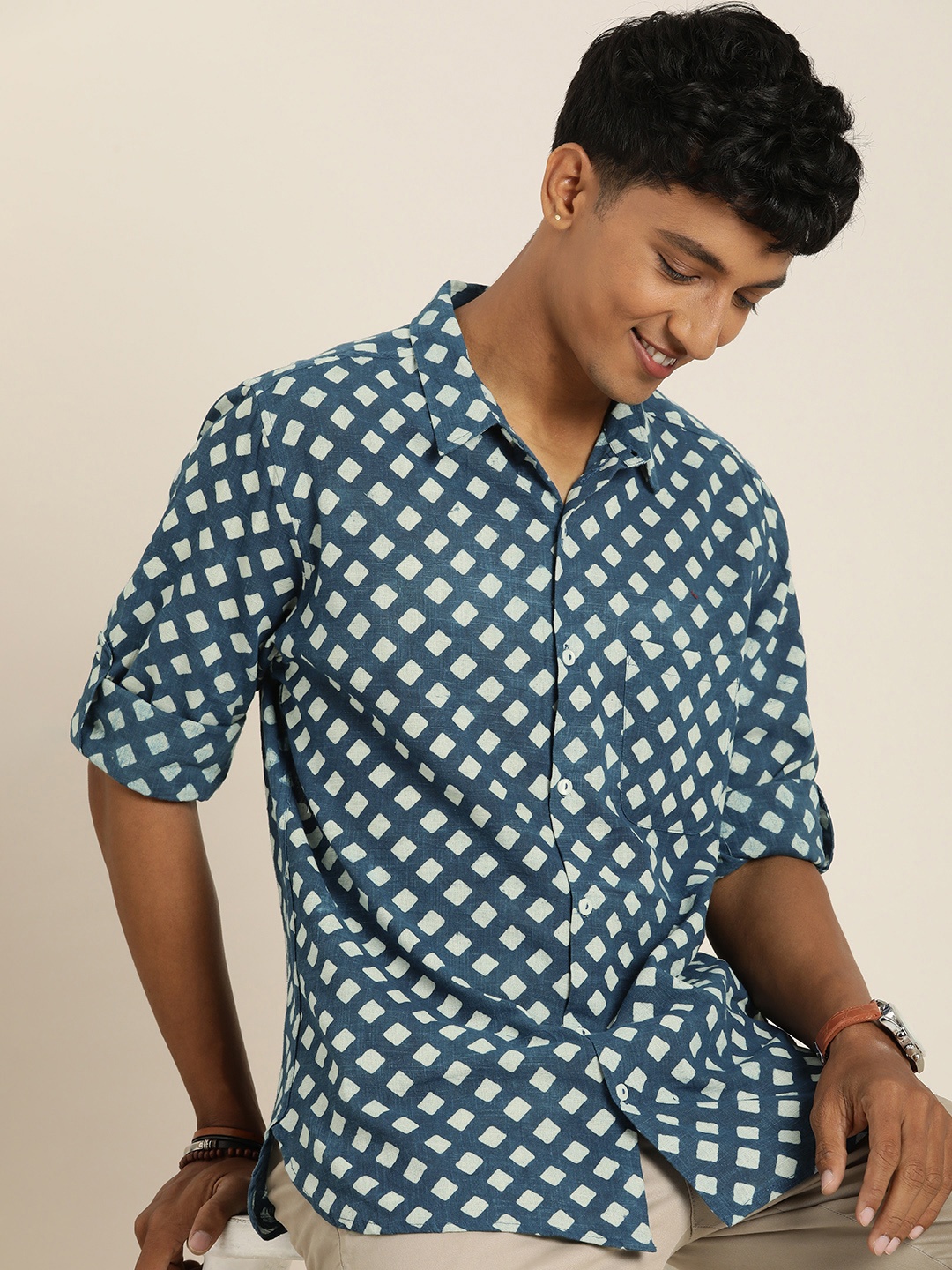 

Taavi Indigo Hand Block Print Pure Cotton Casual Shirt, Blue