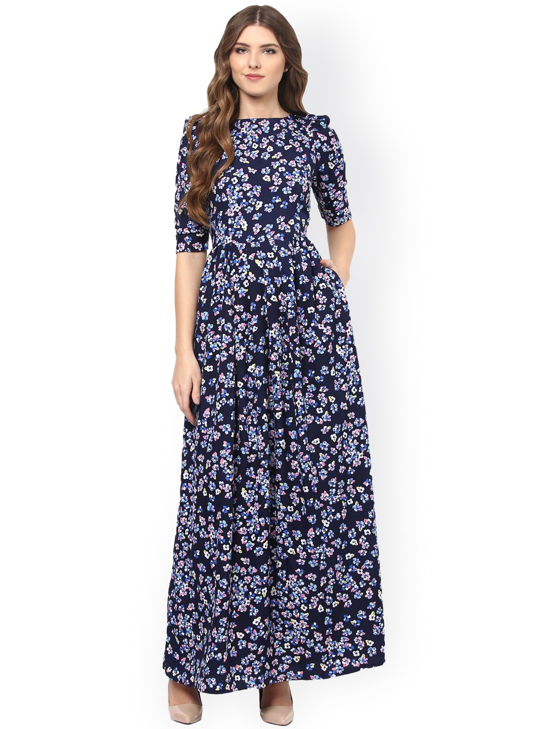 

La Zoire Women Navy Printed Maxi Dress, Navy blue