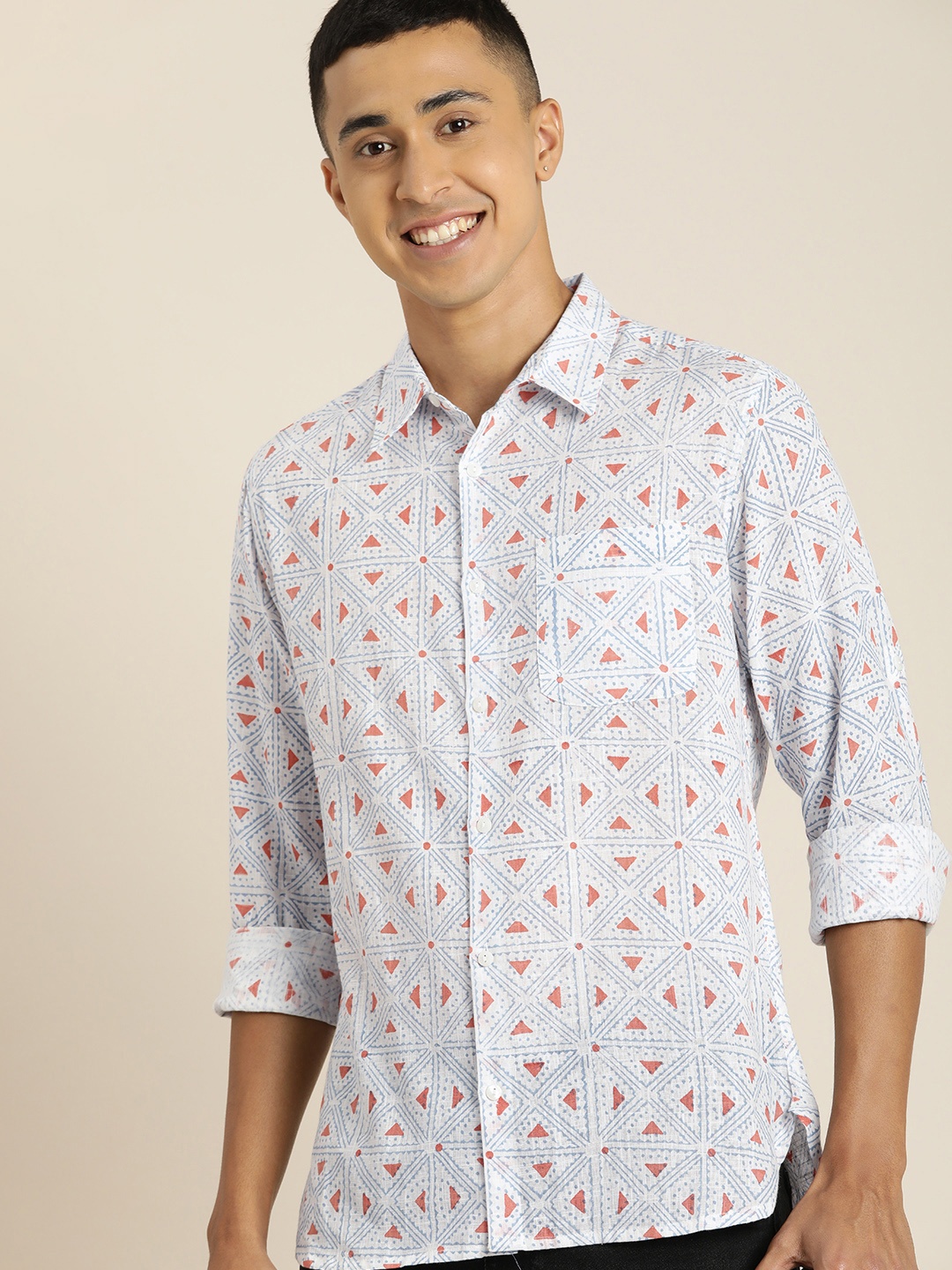 

Taavi Sanganeri Block Print Pure Cotton Casual Shirt, White